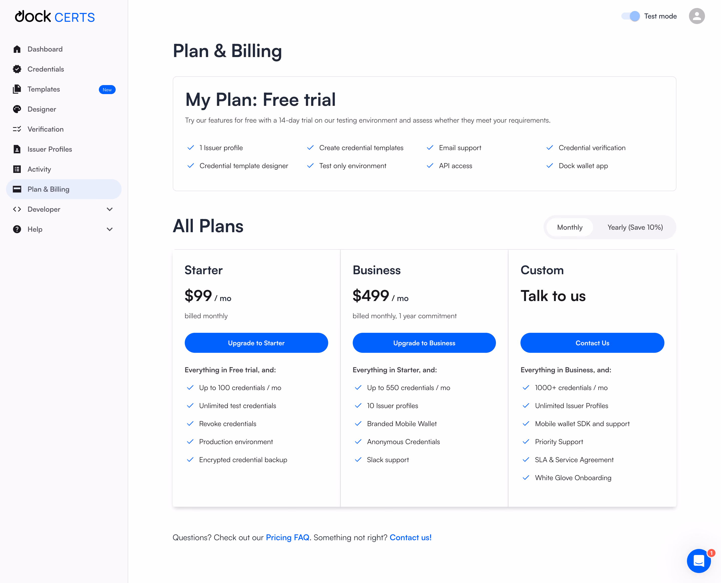 Dock Plan & Billing