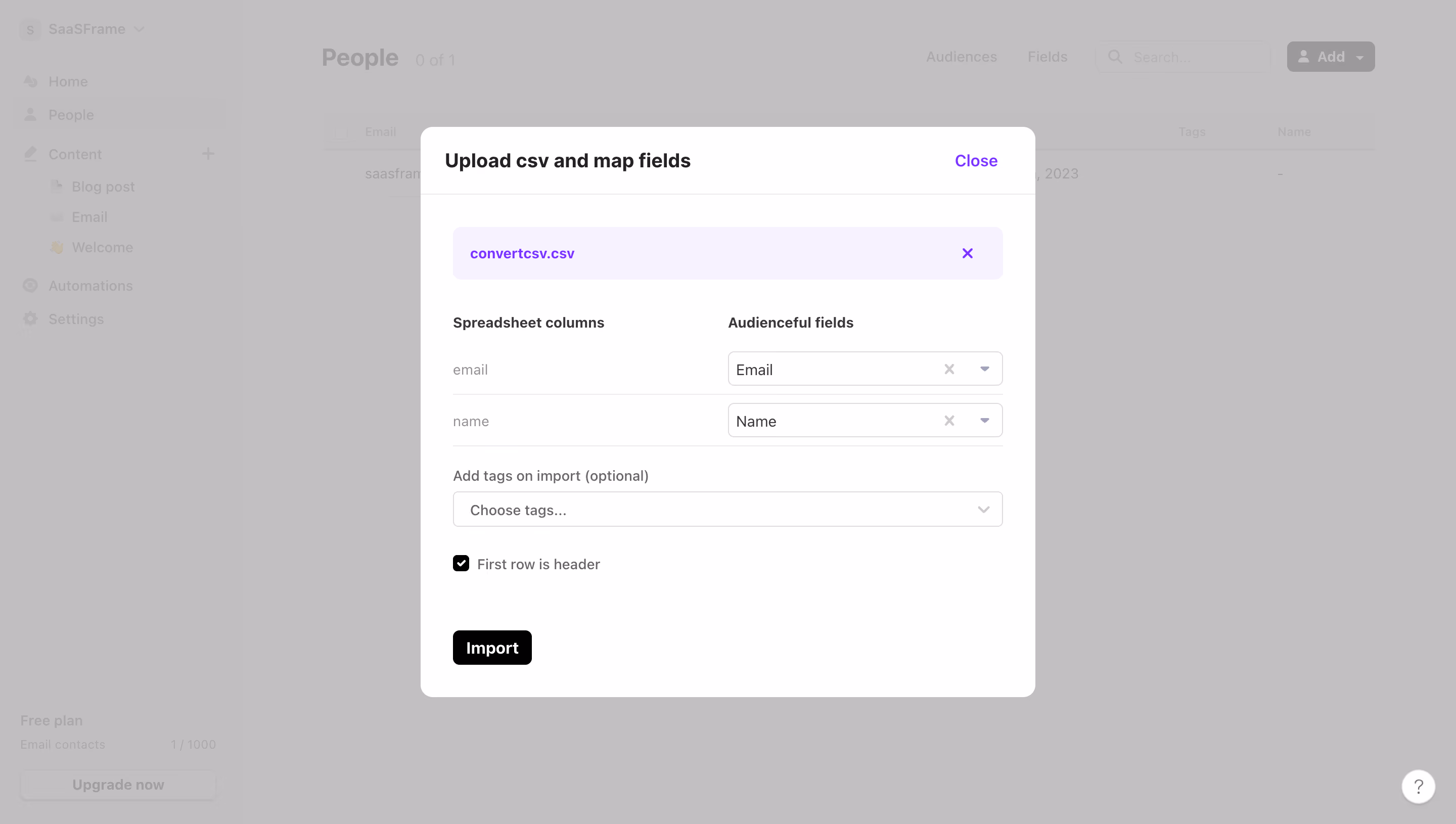 Audienceful Upload CSV File