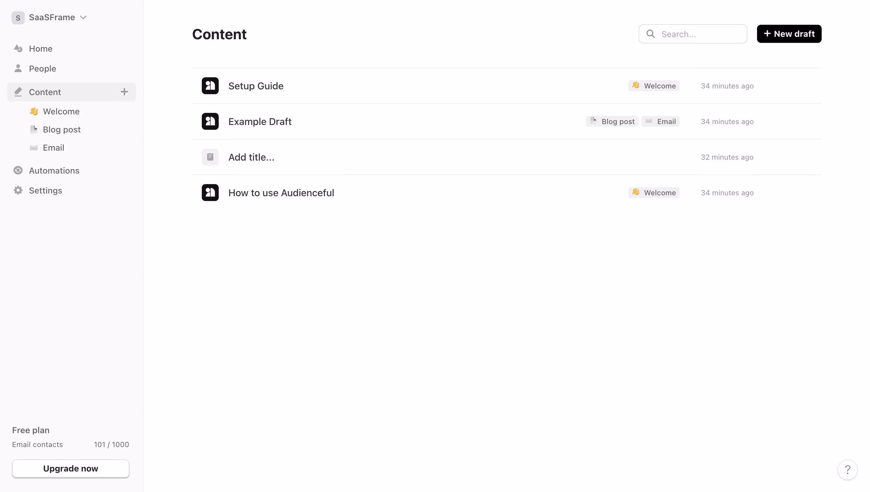 Audienceful Content Table