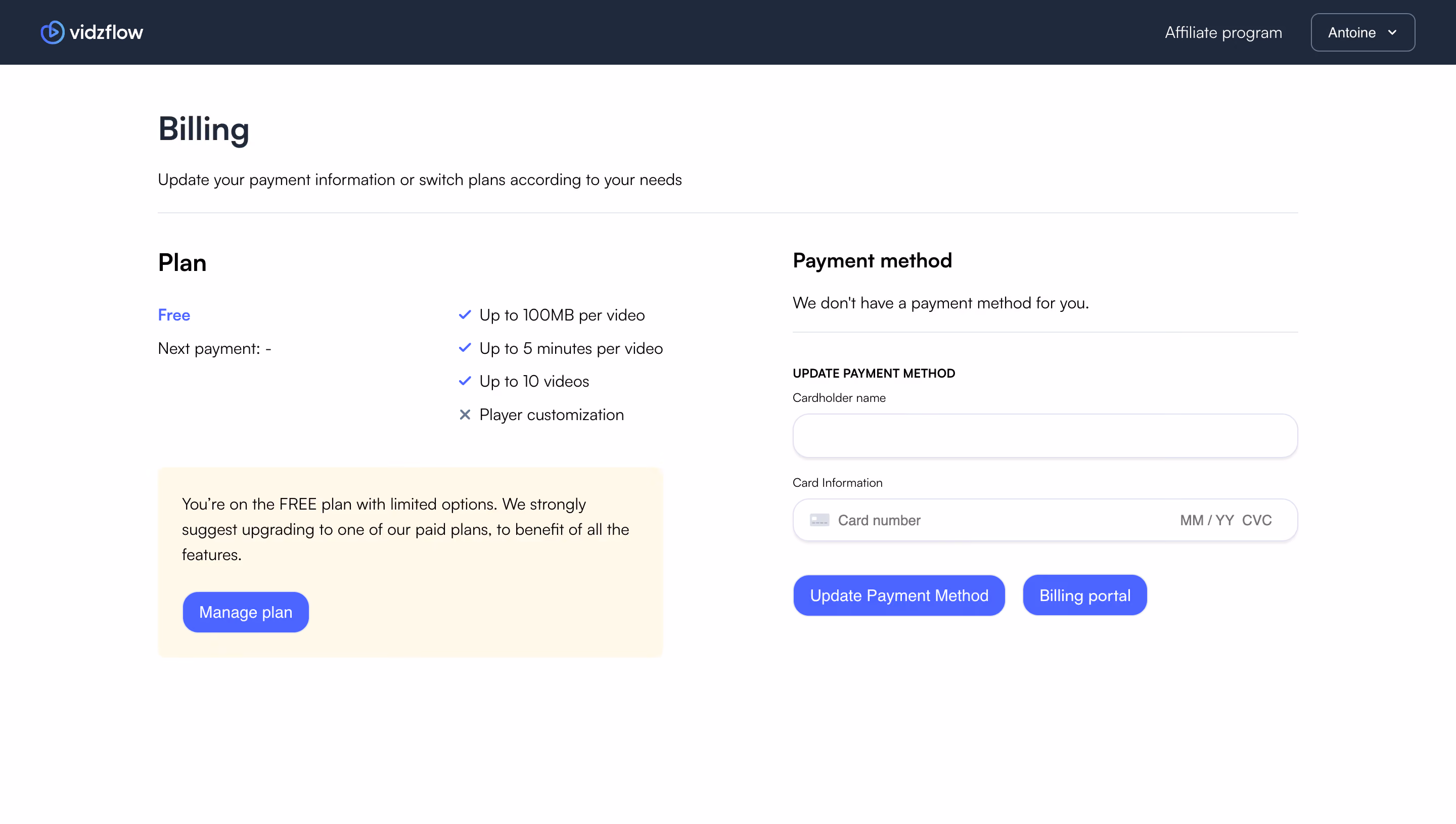 Vidzflow Billing