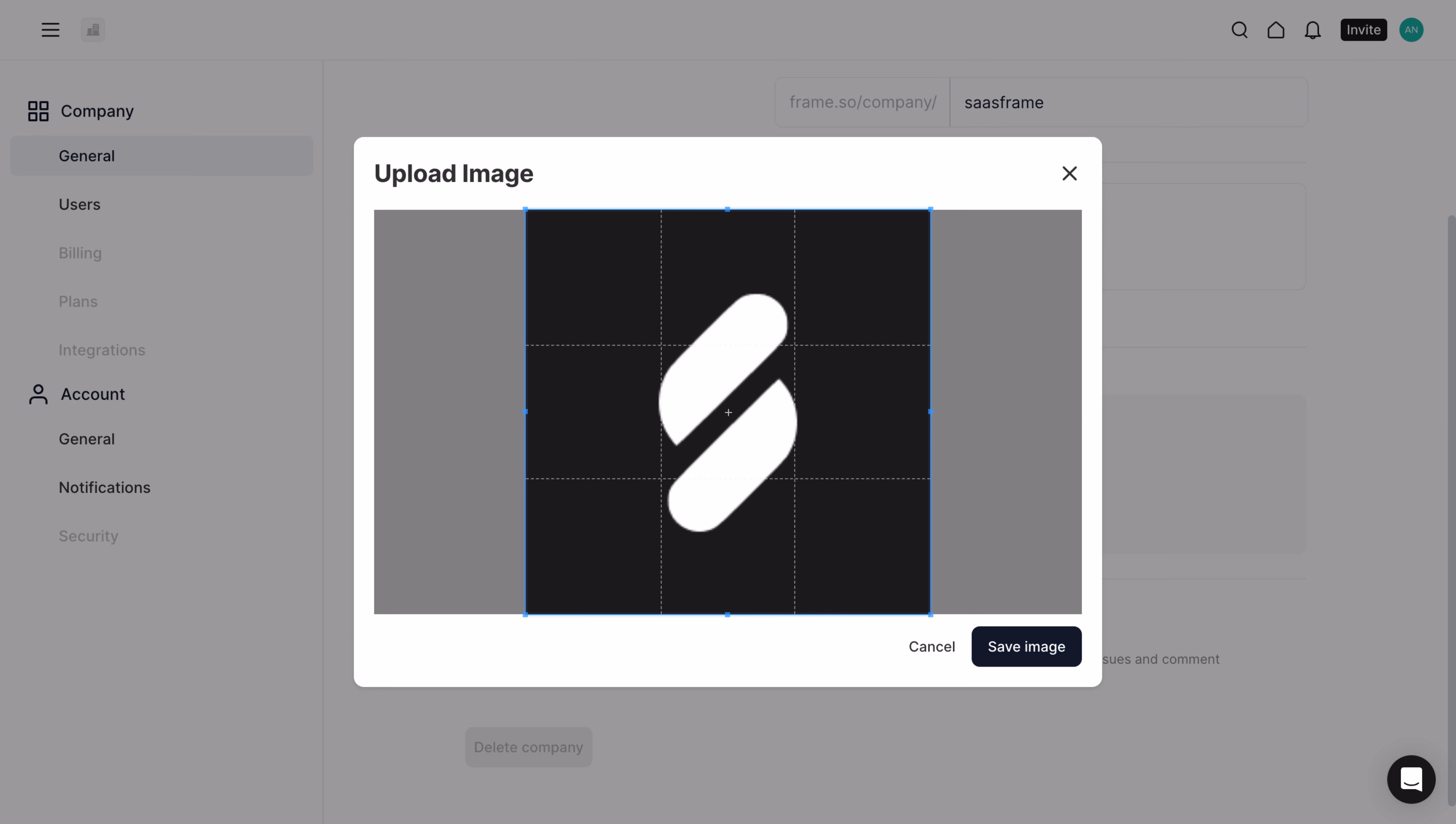 Frame Upload Company Logo