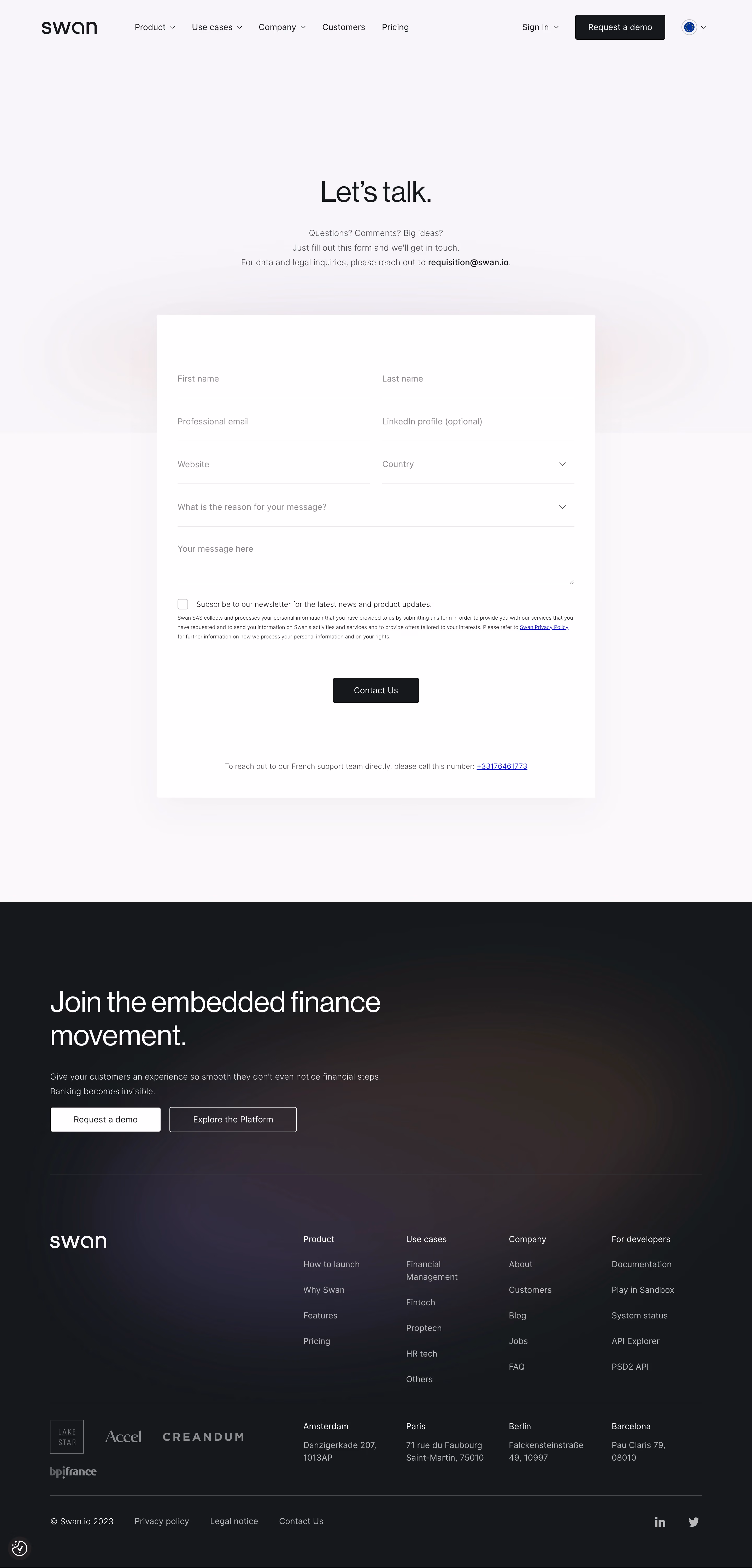 Swan Contact Page