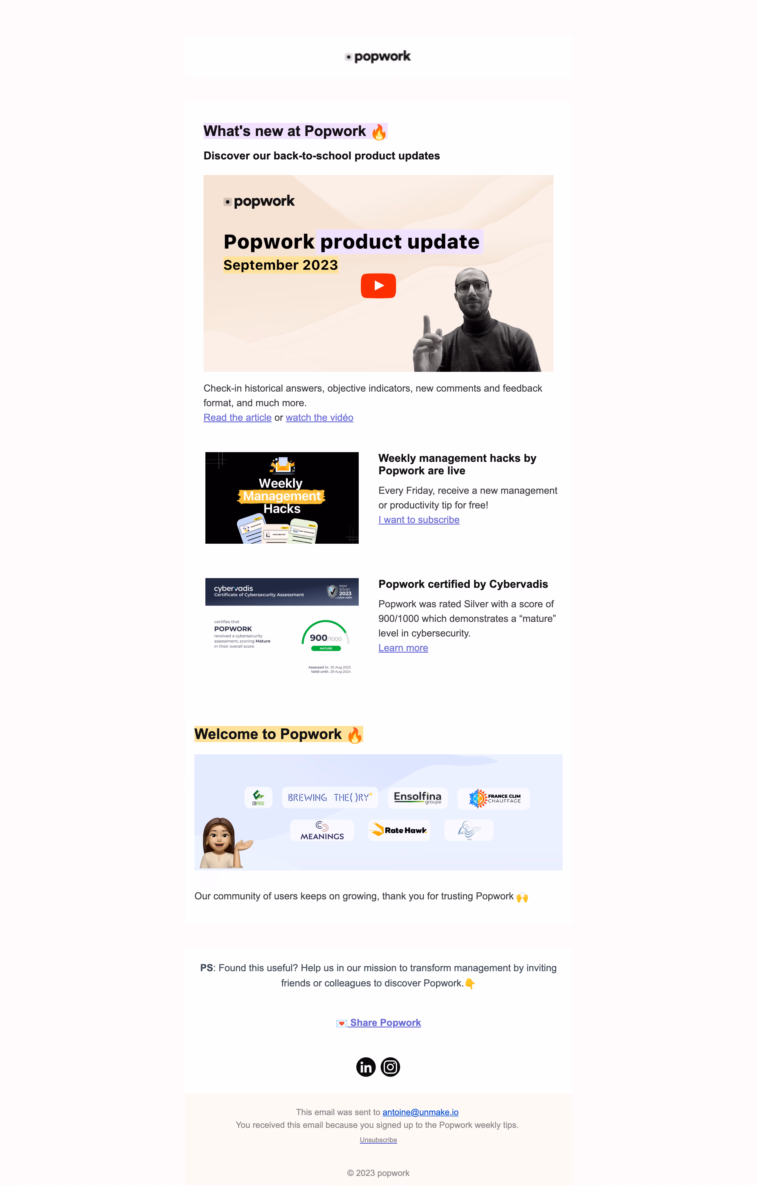 Popwork Product Update Emails