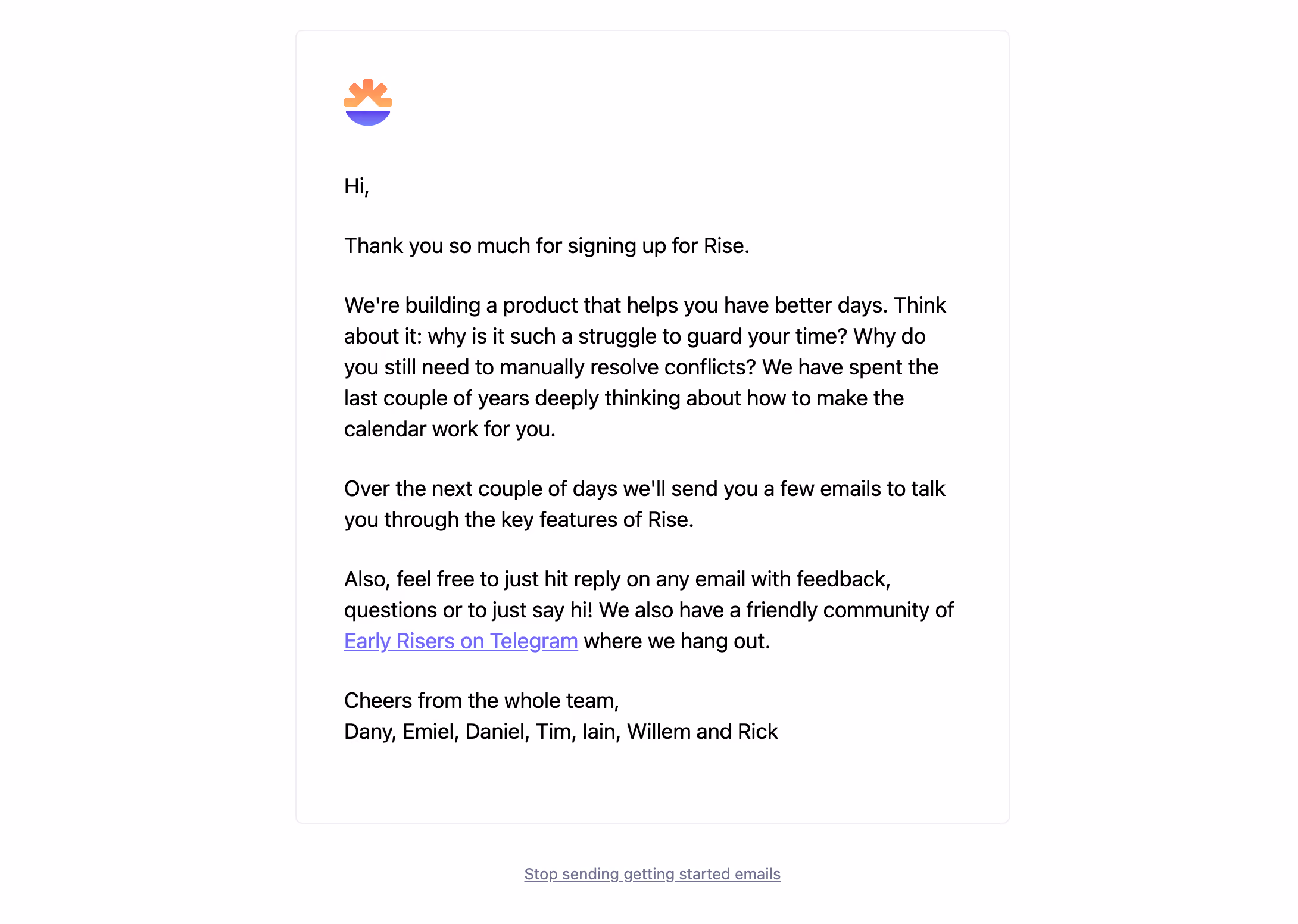 Rise Welcome Email