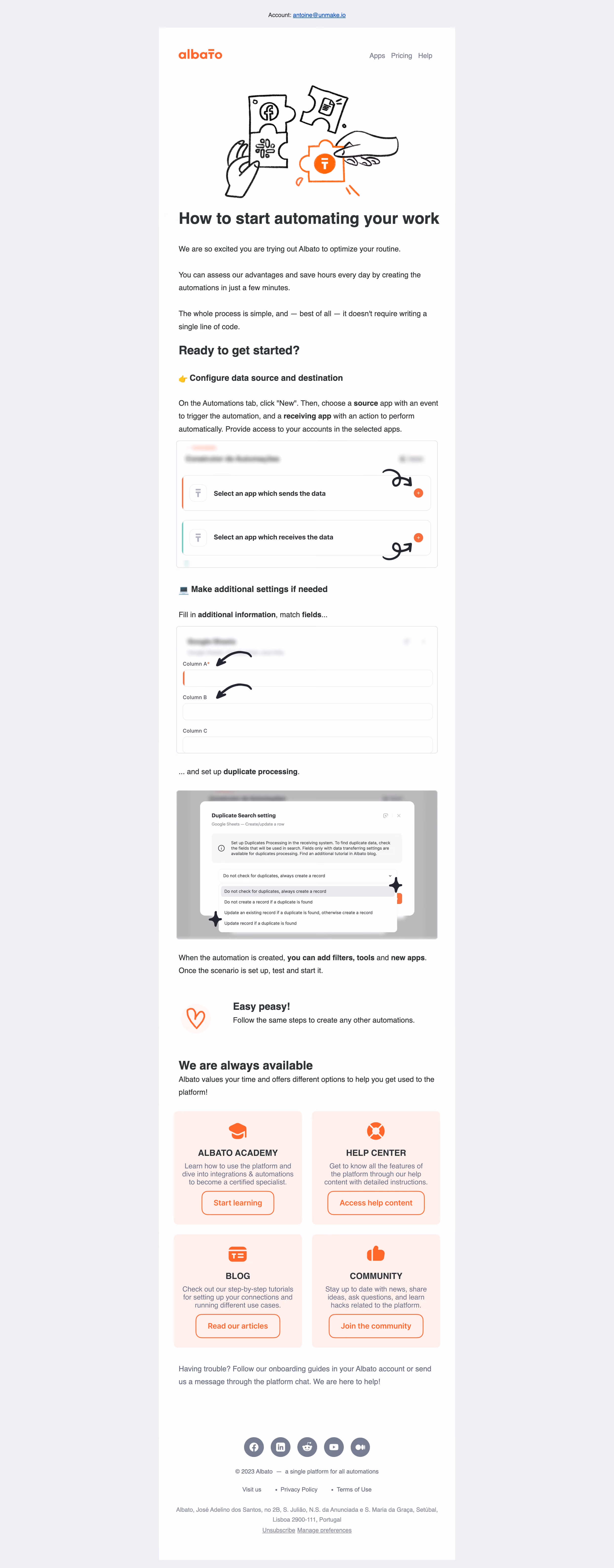 Albato Onboarding Email