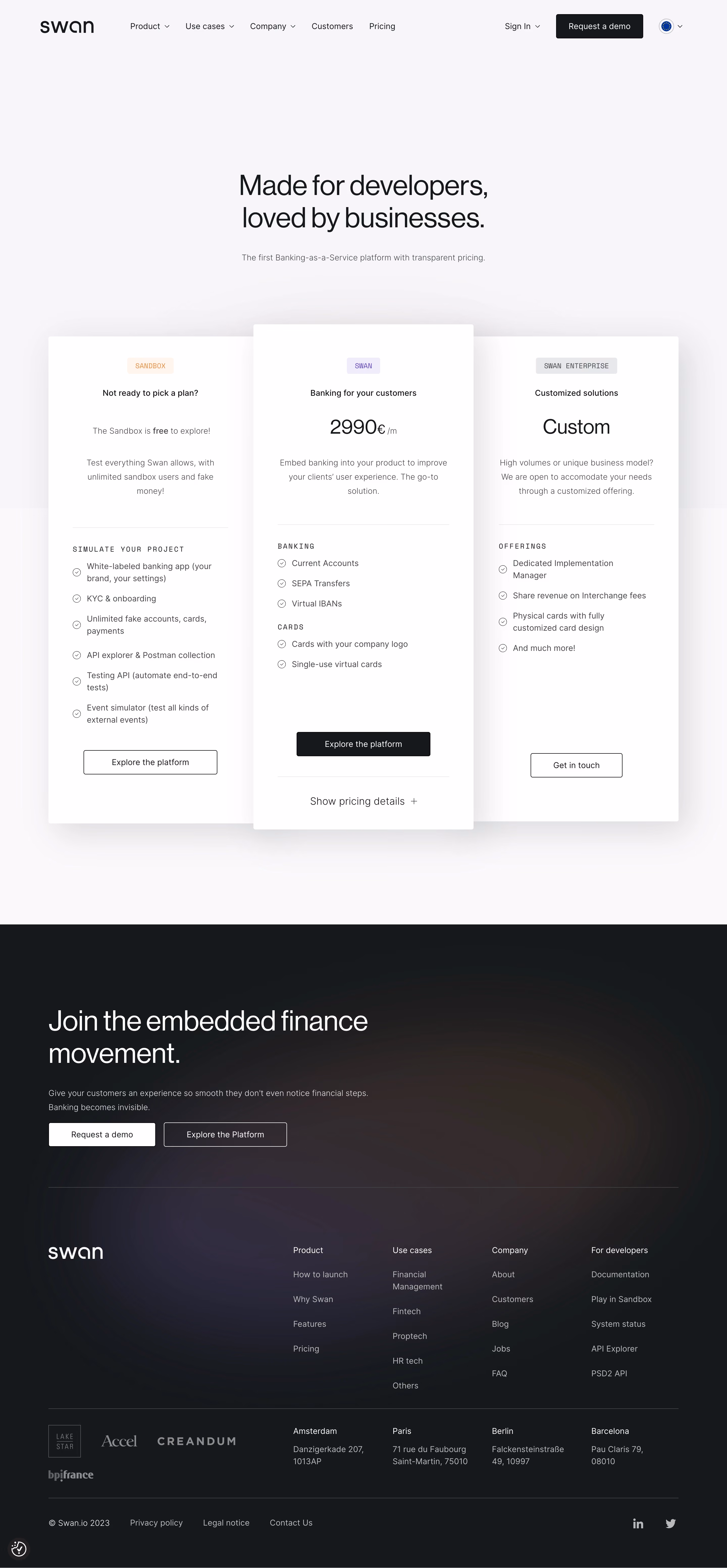 Swan Pricing Page