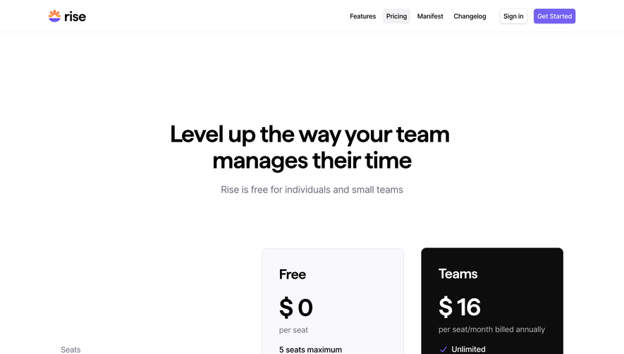 Rise Pricing Page