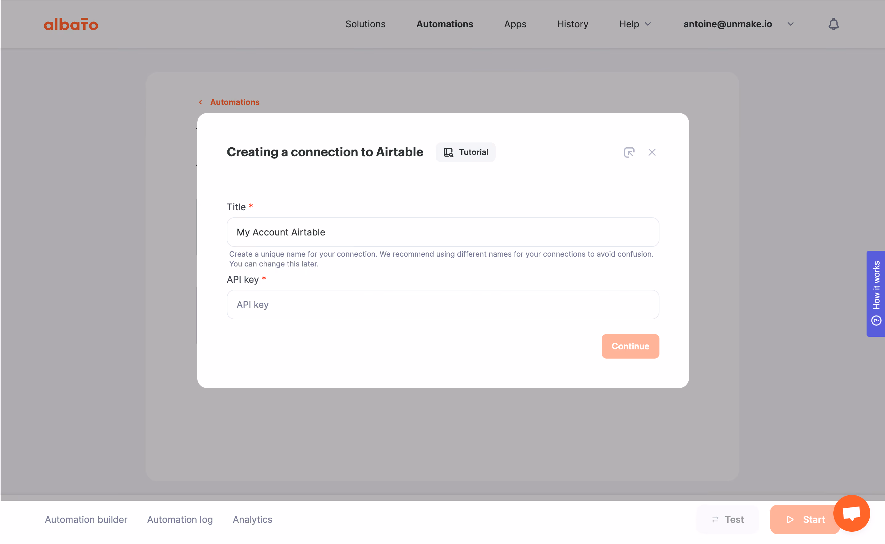 Albato Create a Connection to Airtable