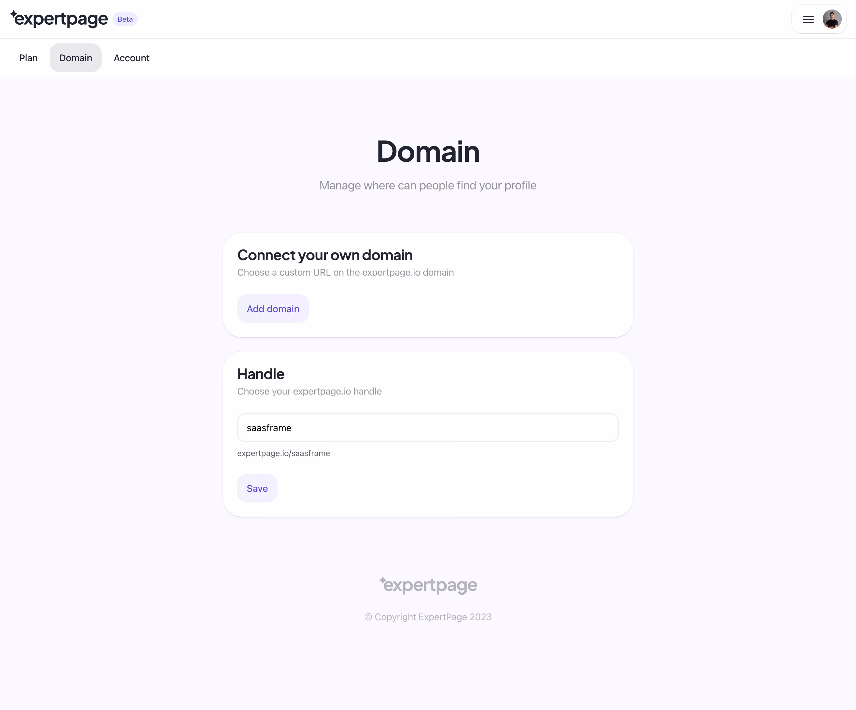 Expertpage Domain Settings