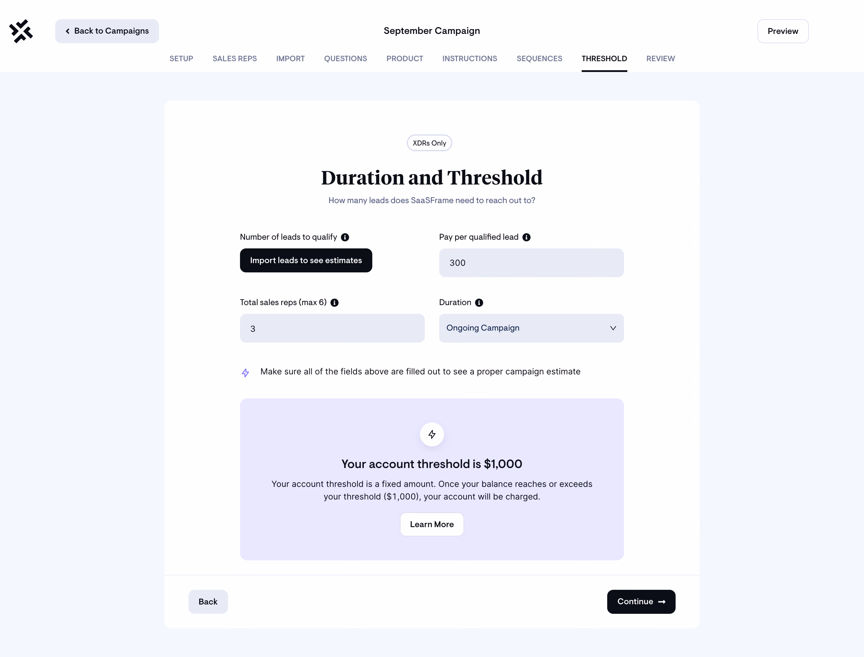 Sellx Campaign Setup