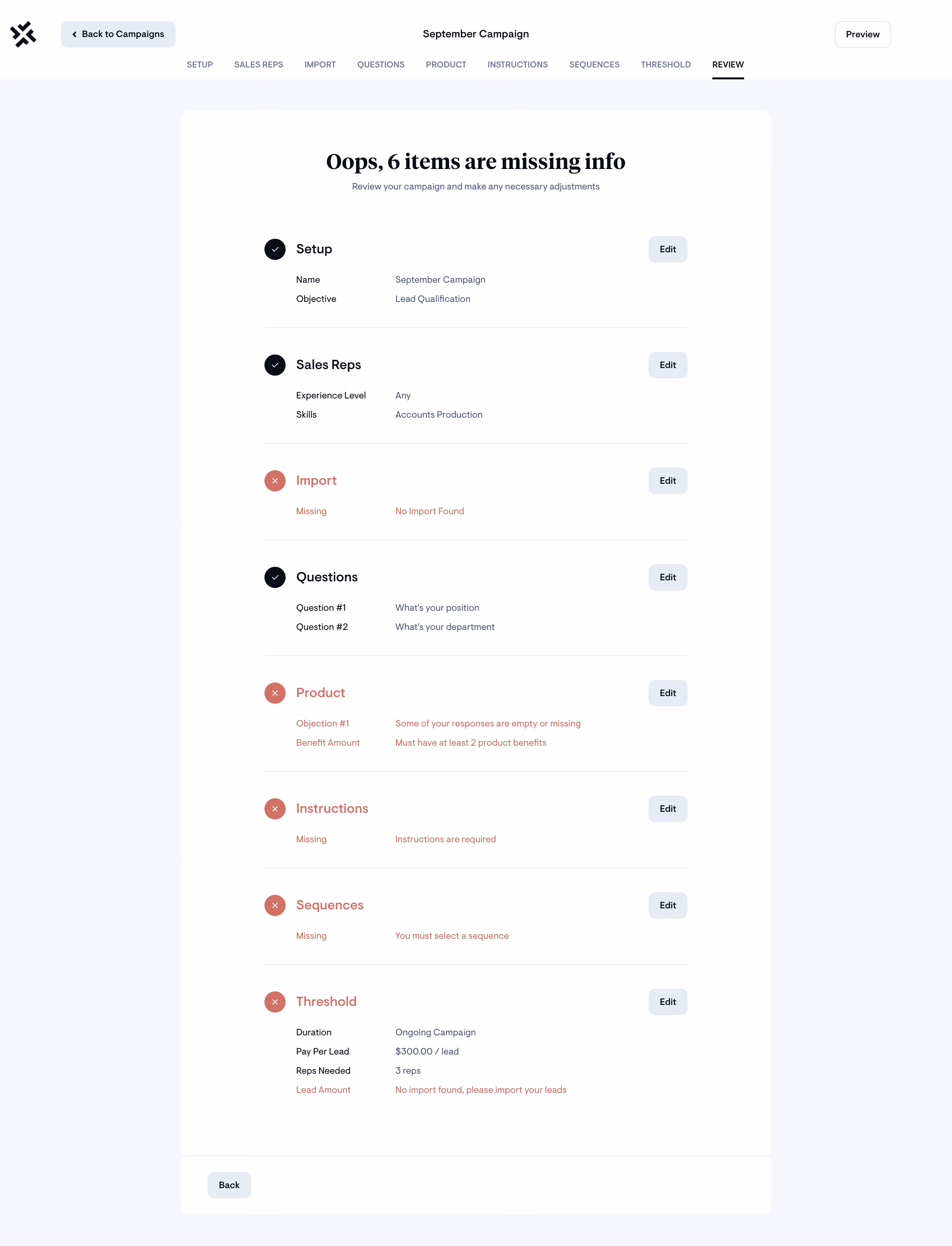Sellx Review Campaign Setup