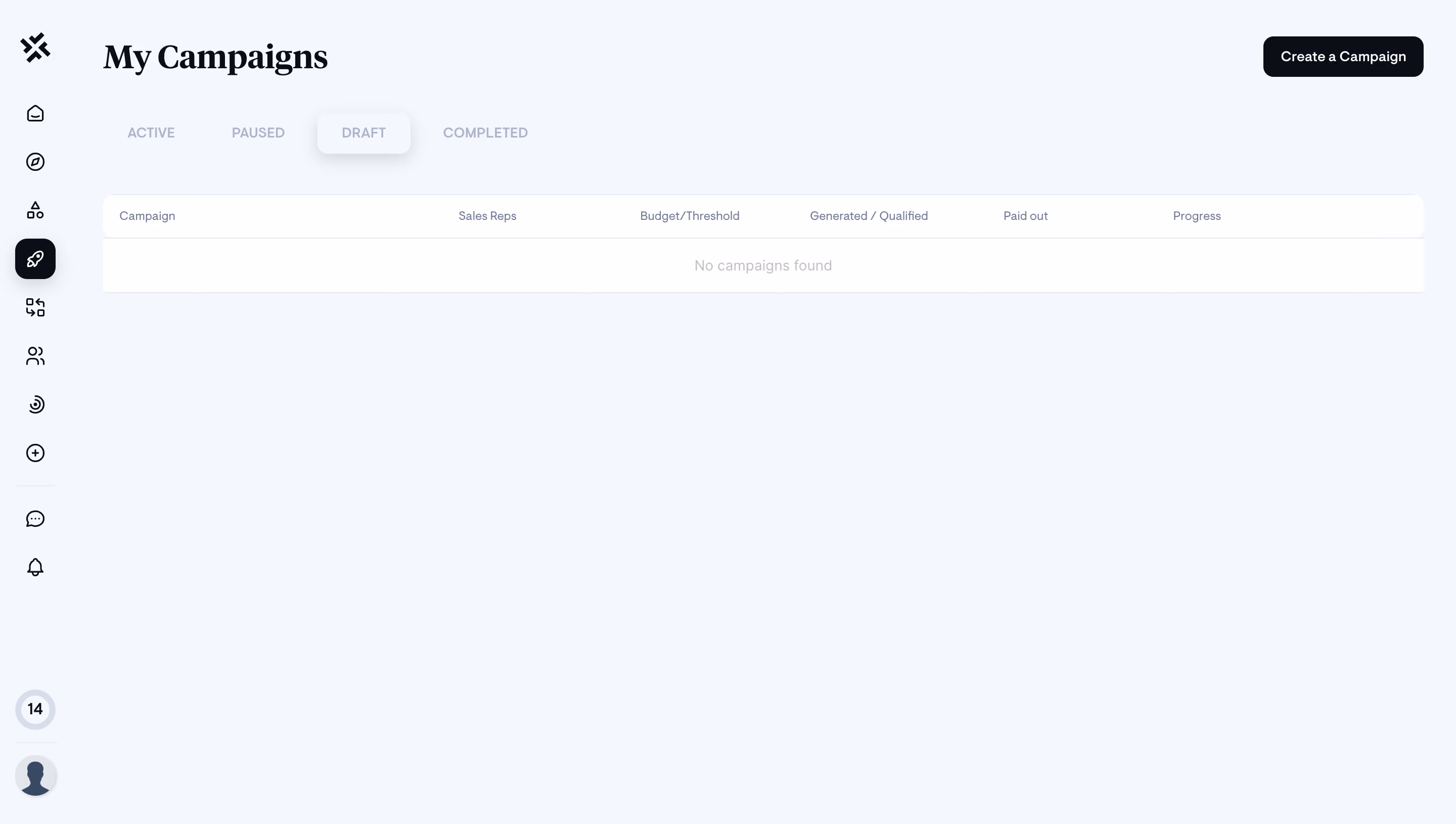 Sellx Empty Campaign Dashboard 