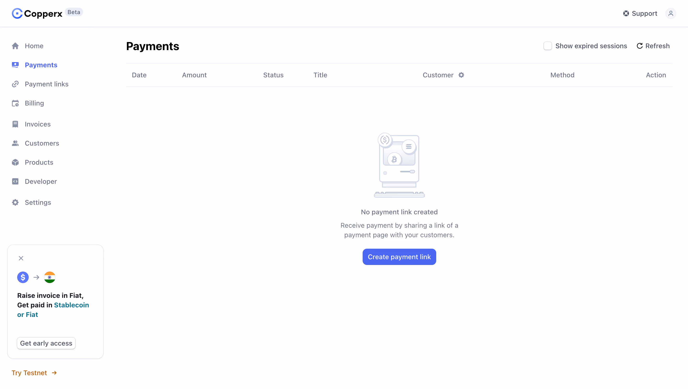Copperx Empty Payment Dashboard