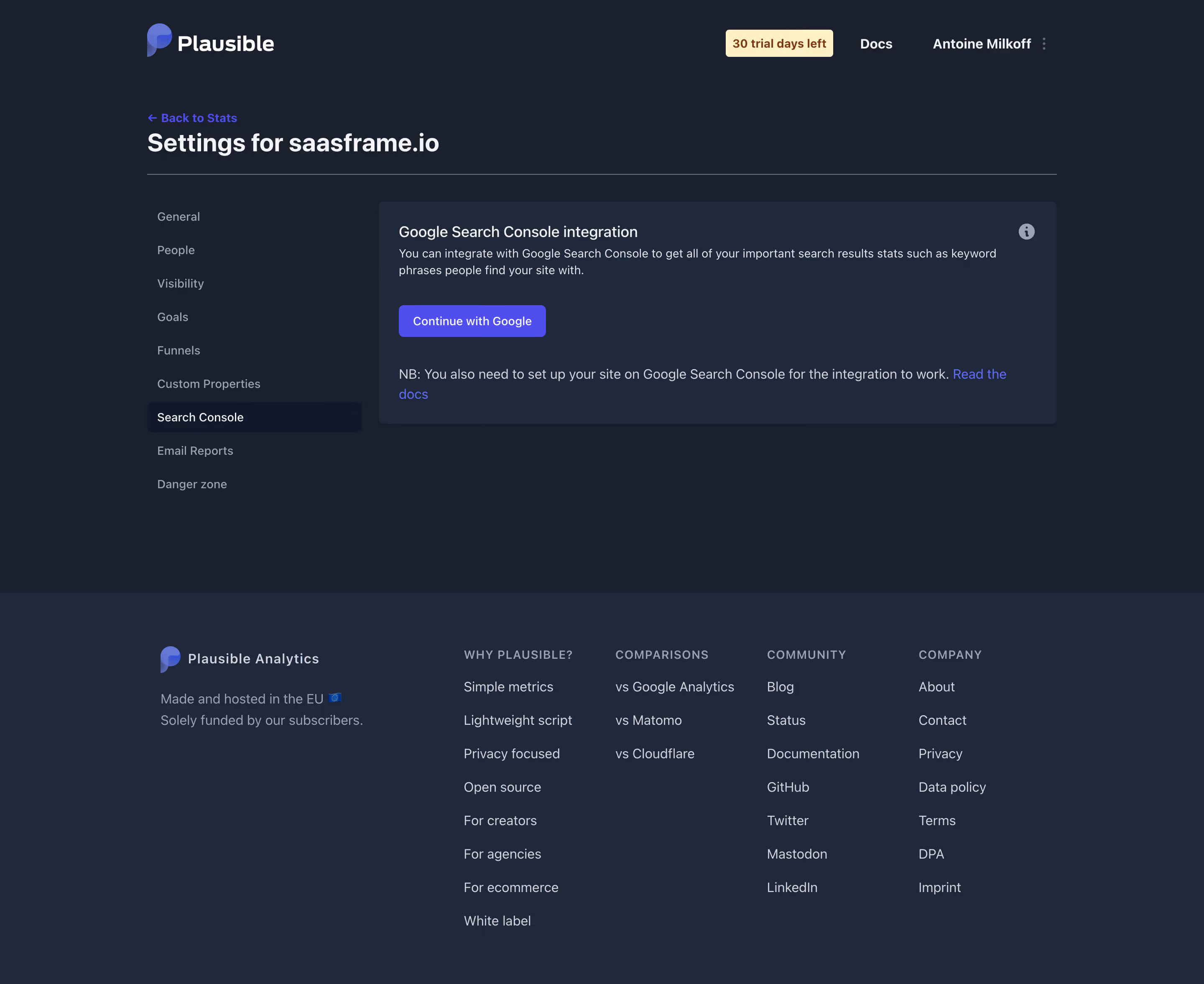 Plausible Analytics Integrate Google Search Console