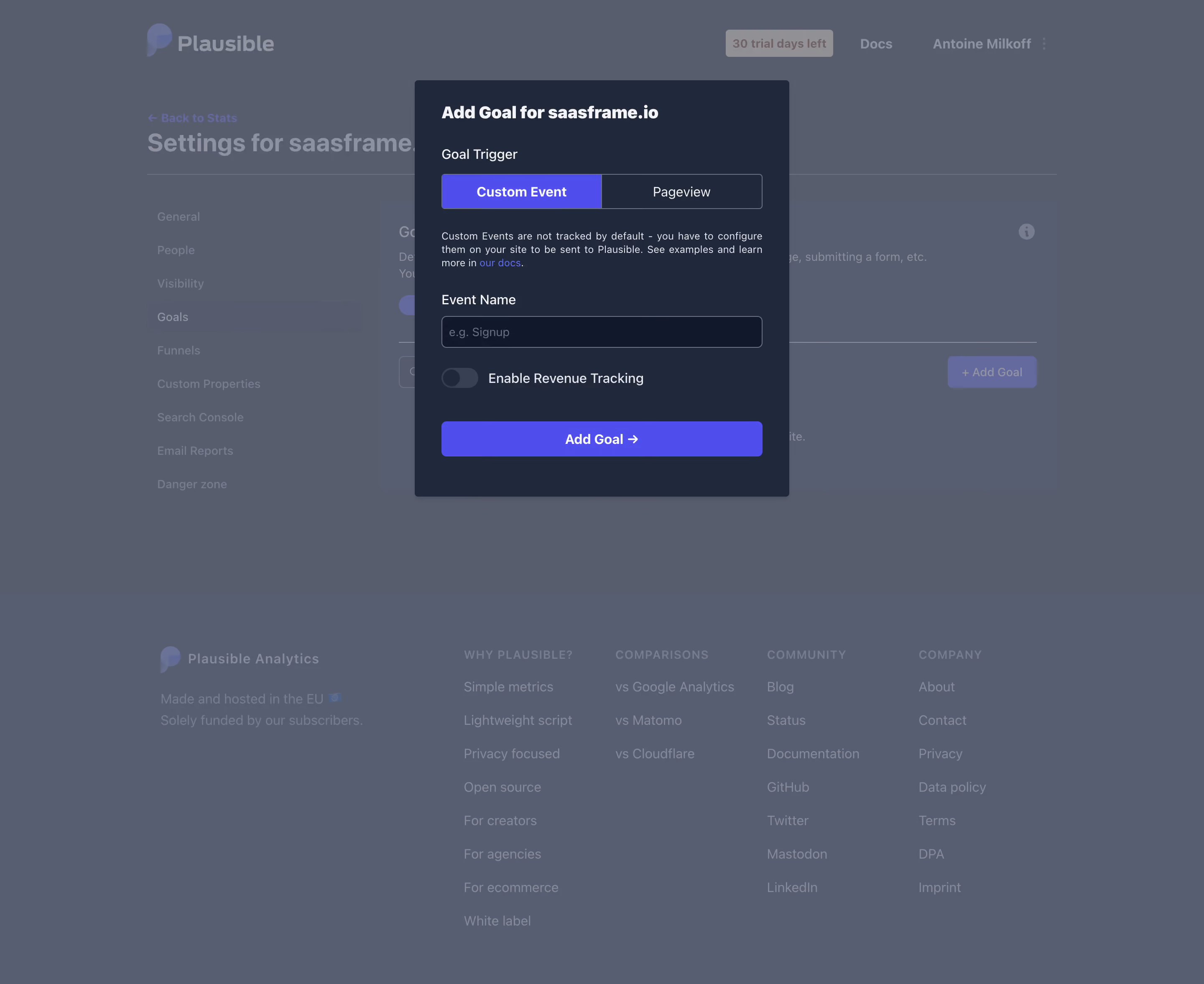 Plausible Analytics Add A Goal