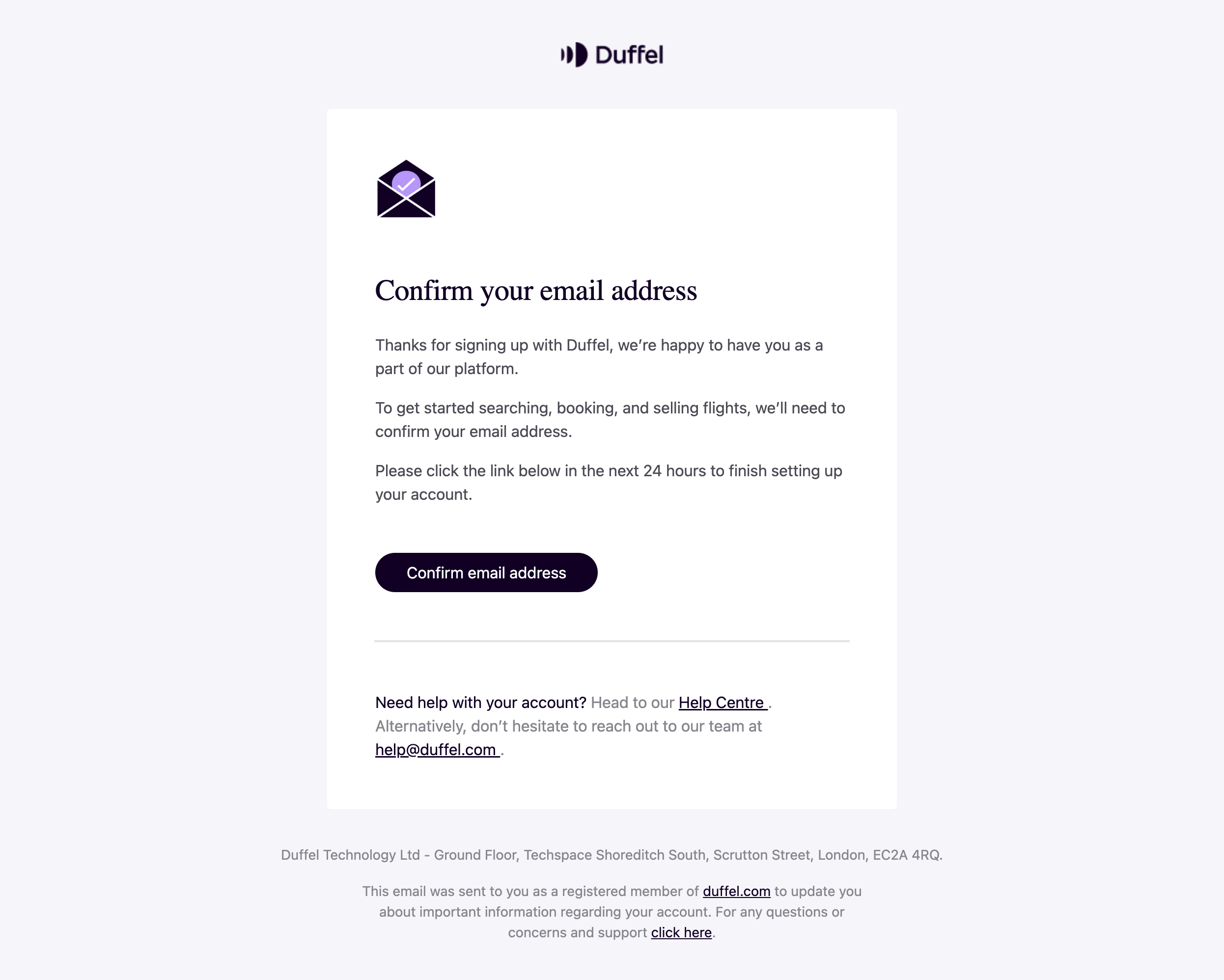 Duffel Welcome Email