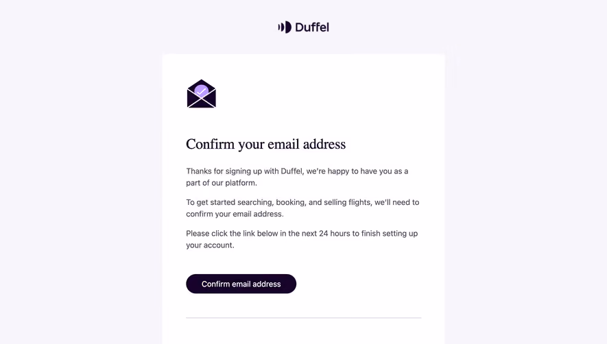 Duffel Welcome Email