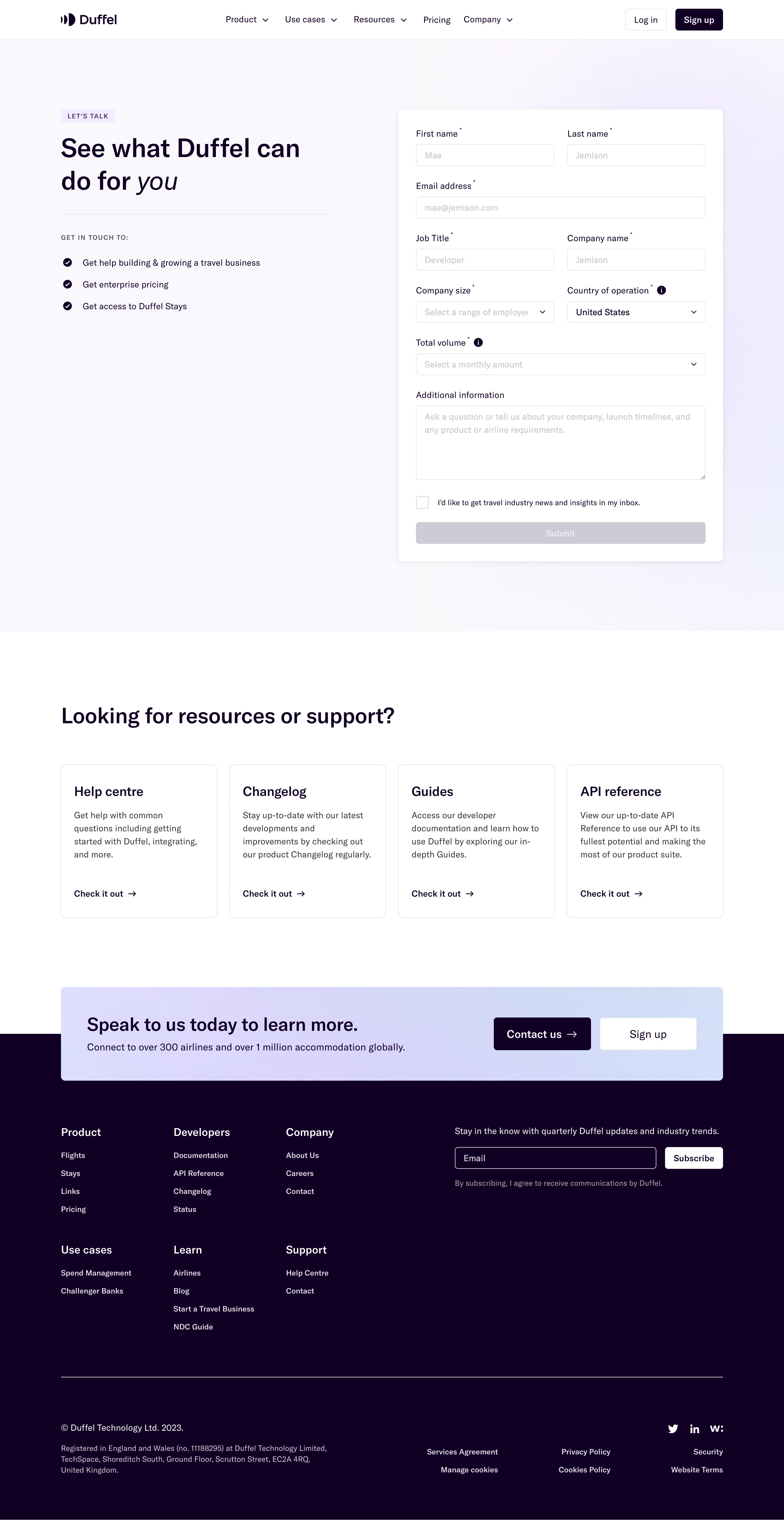 Duffel Contact Page