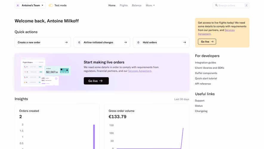 Duffel Dashboard