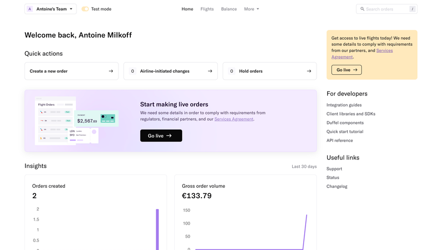 Duffel Dashboard