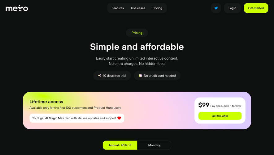 Meiro Pricing Page