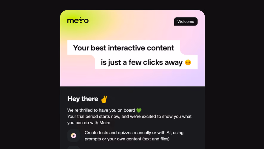 Meiro Welcome Email