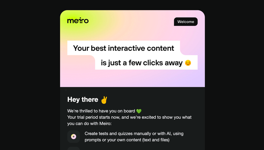 Meiro Welcome Email