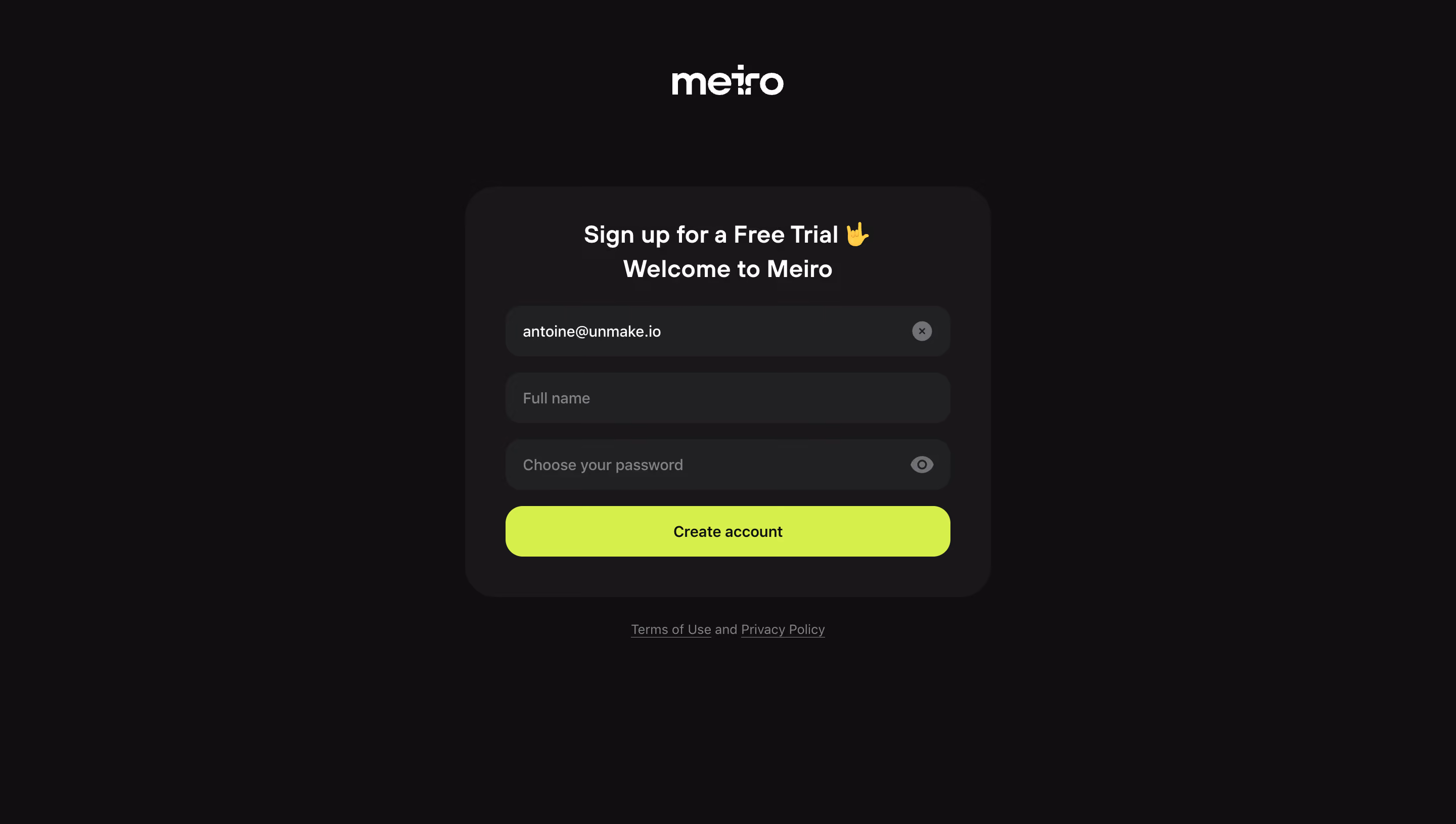 Meiro Signup