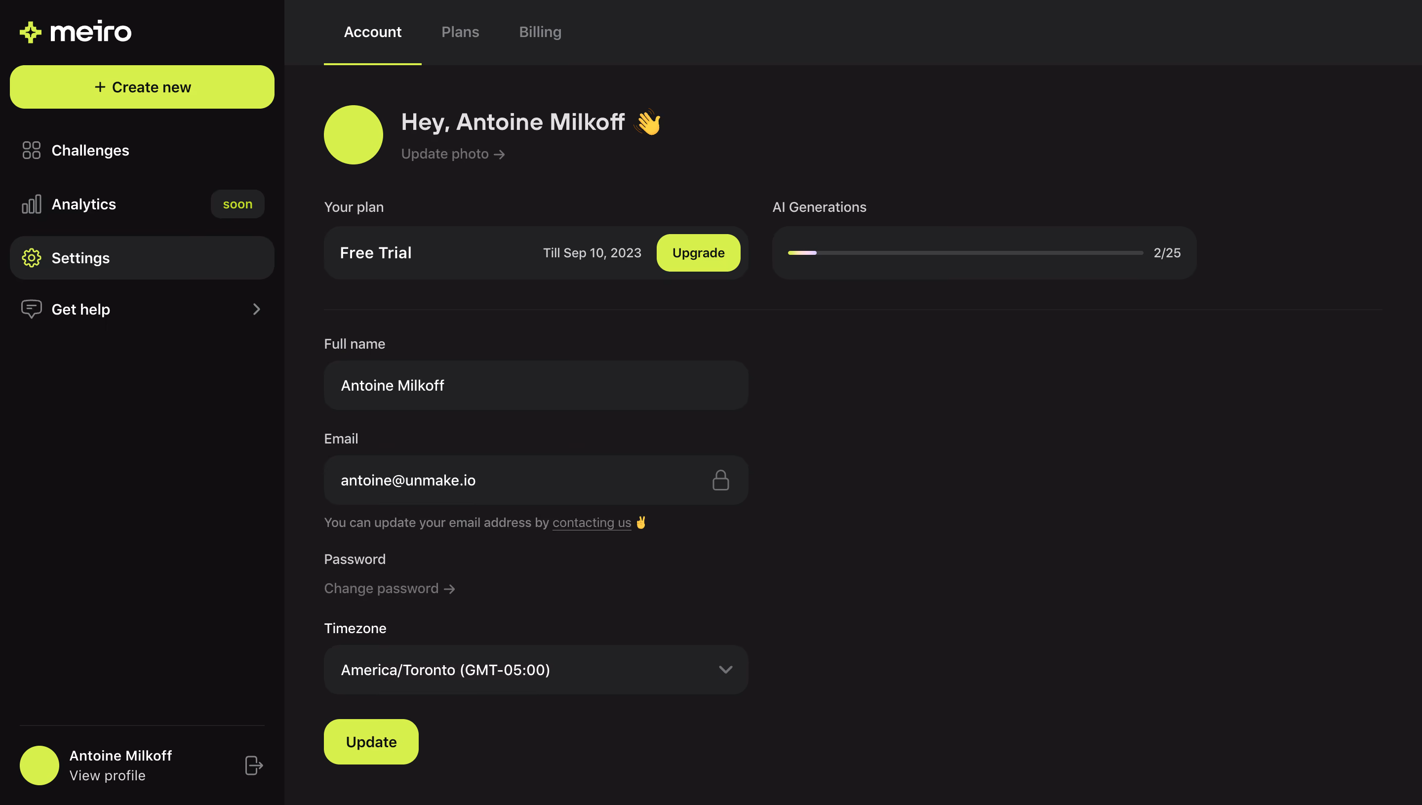 Meiro Account Settings