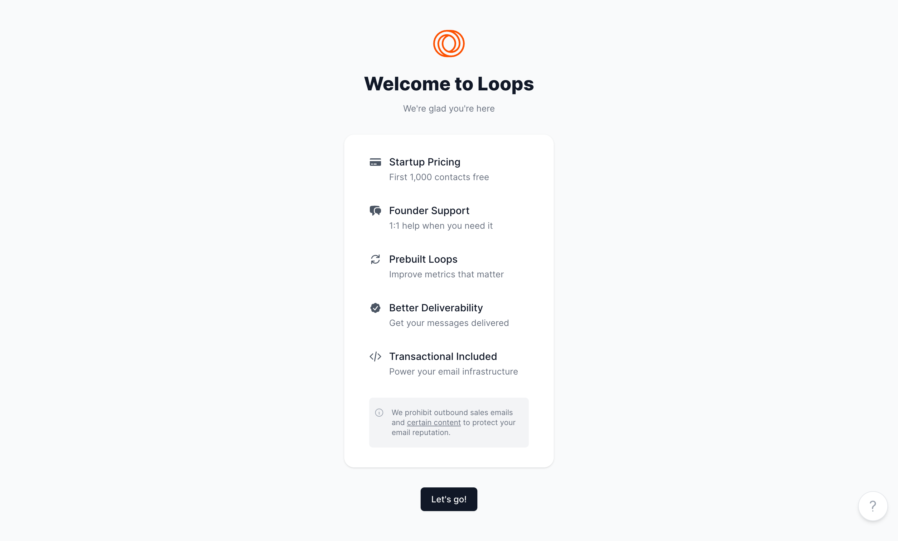 Loops Welcome Screen