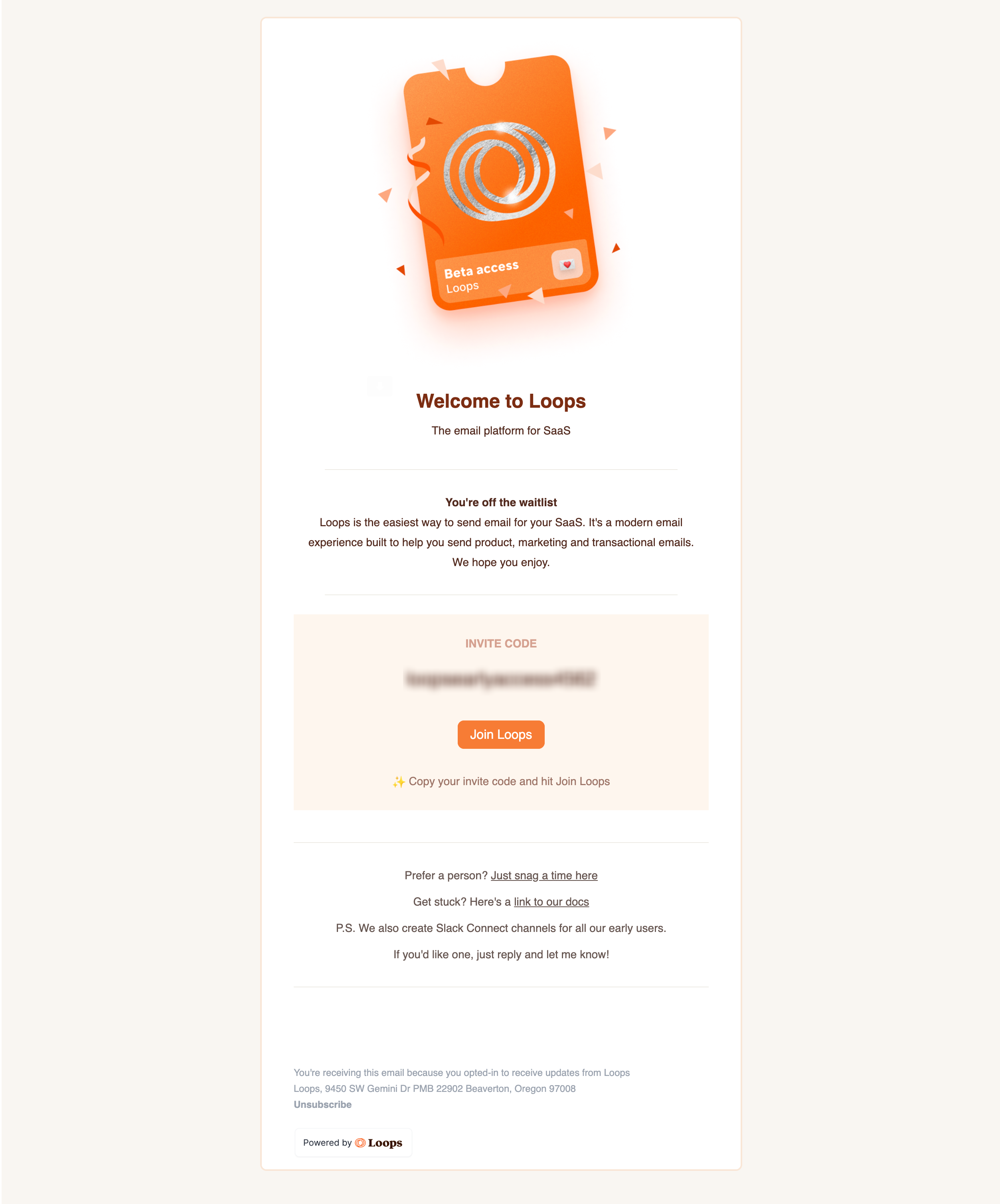 Loops Early Access Email