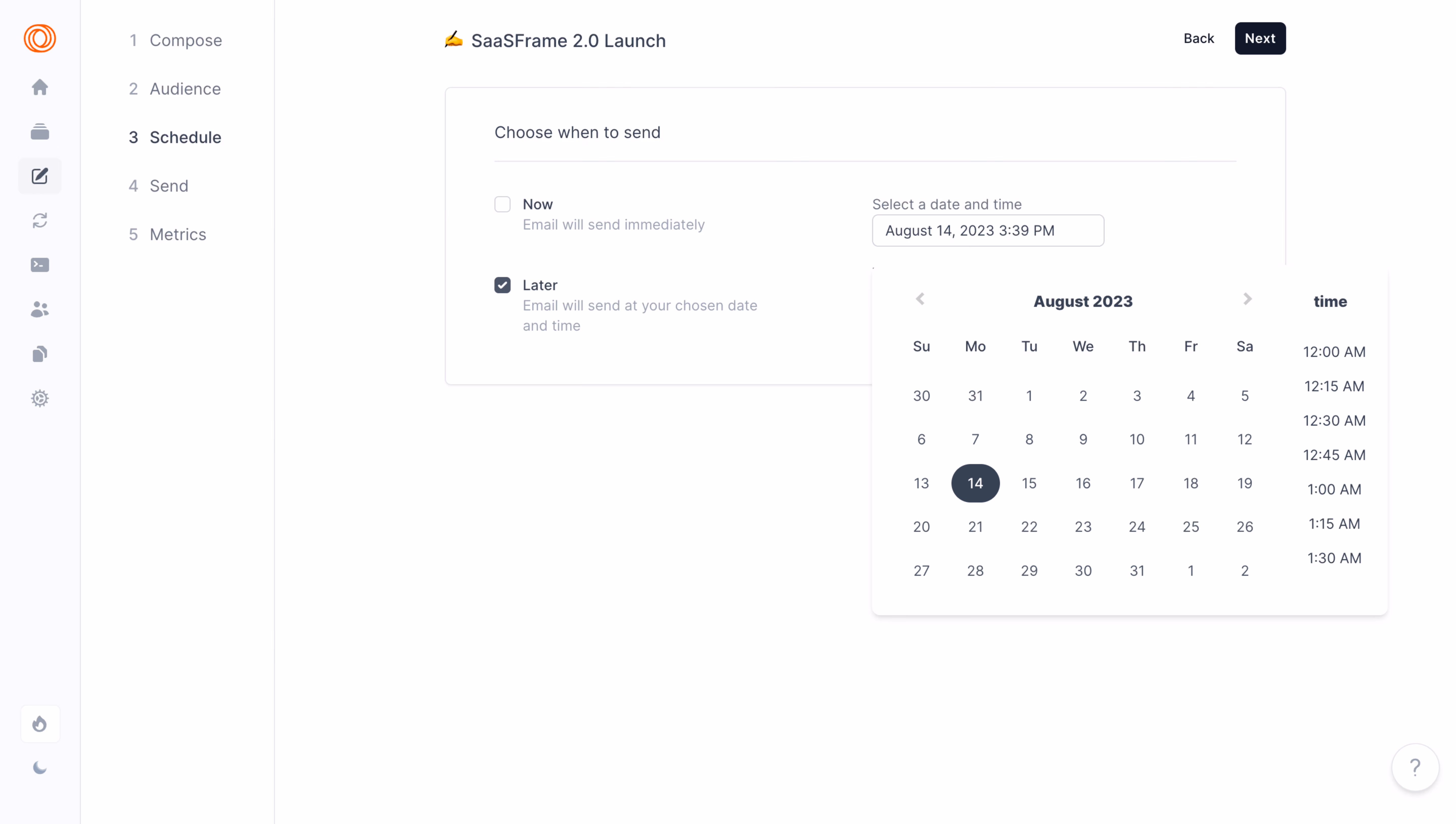 Loops Email Campaign Scheduling Settings
