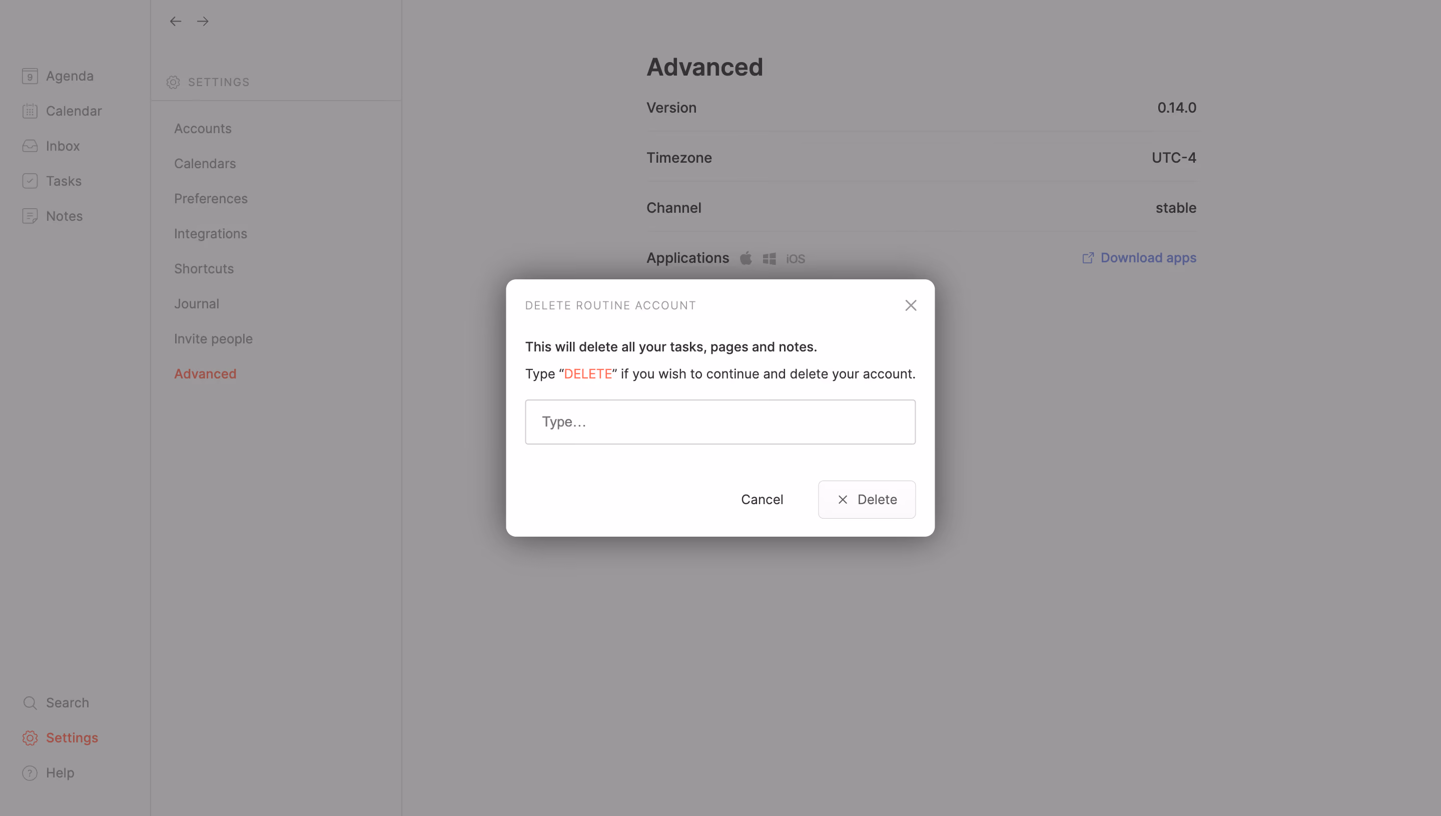 Routine Delete Account Confirmation