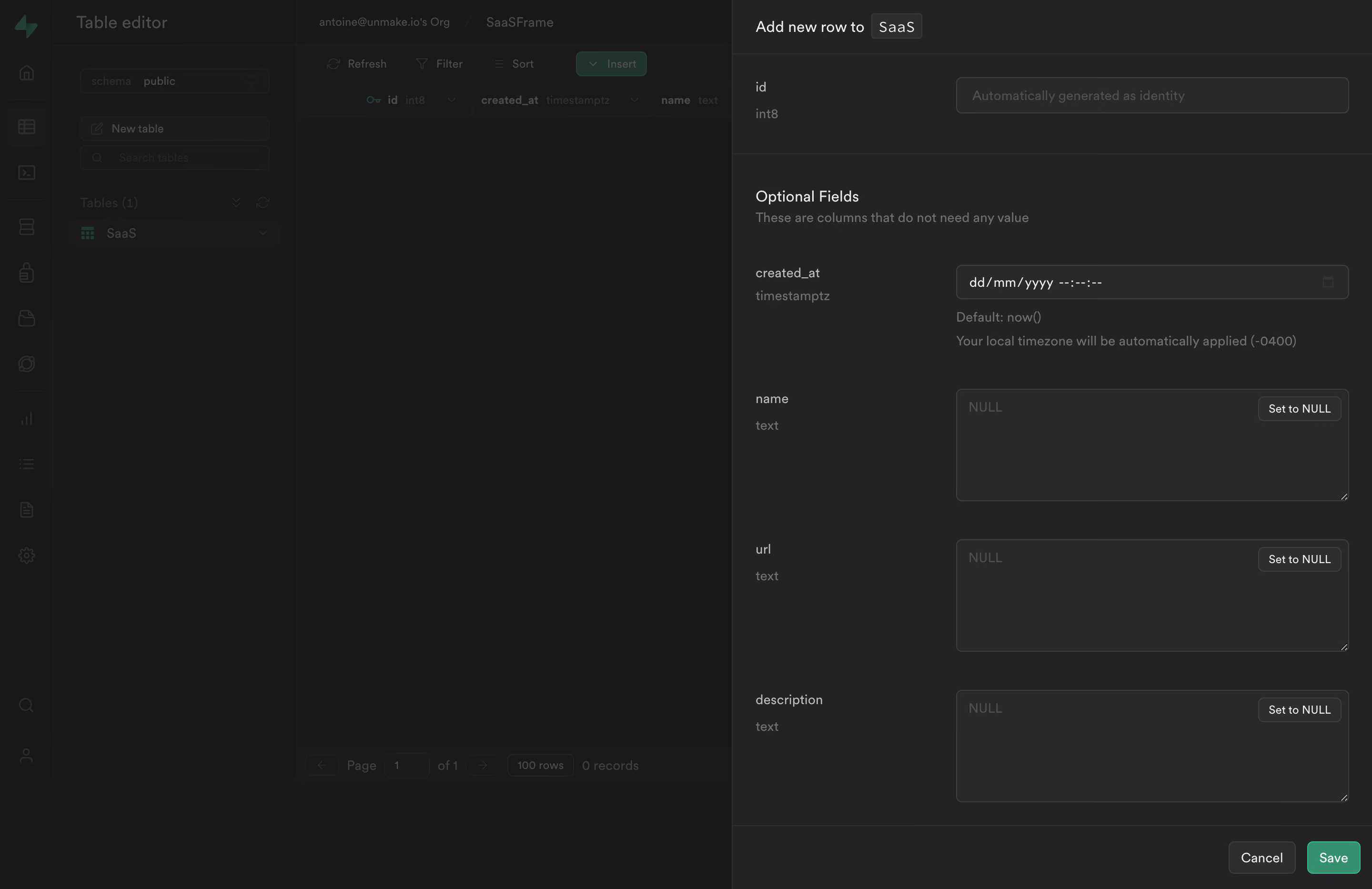 Supabase Add New Row