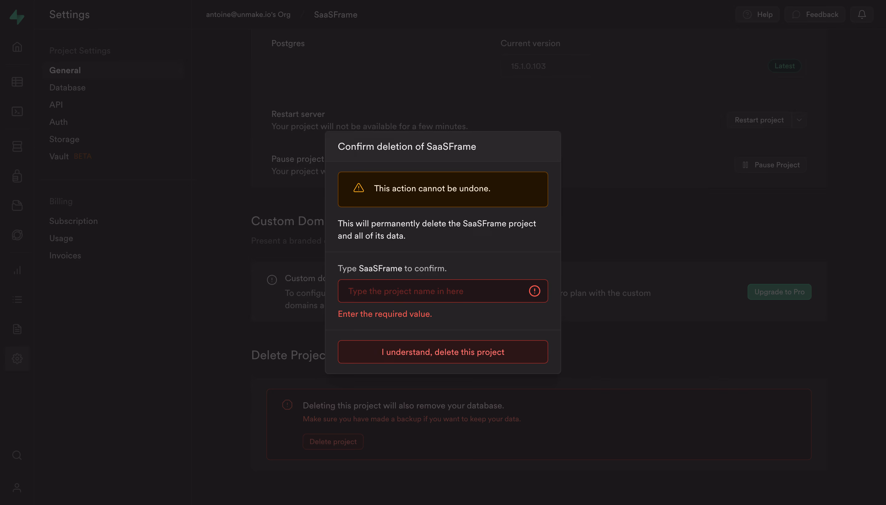 Supabase Delete Project