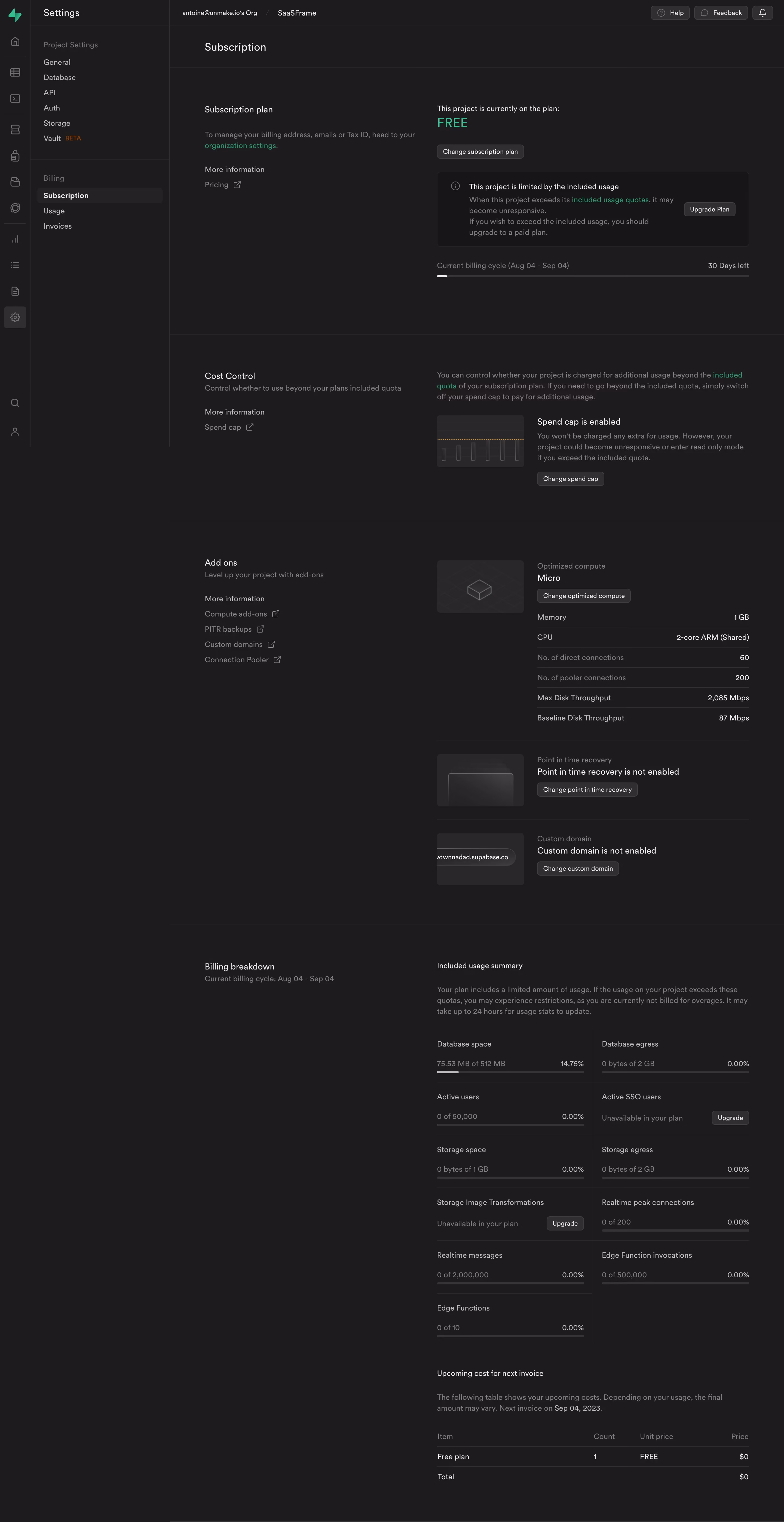 Supabase Billing Settings