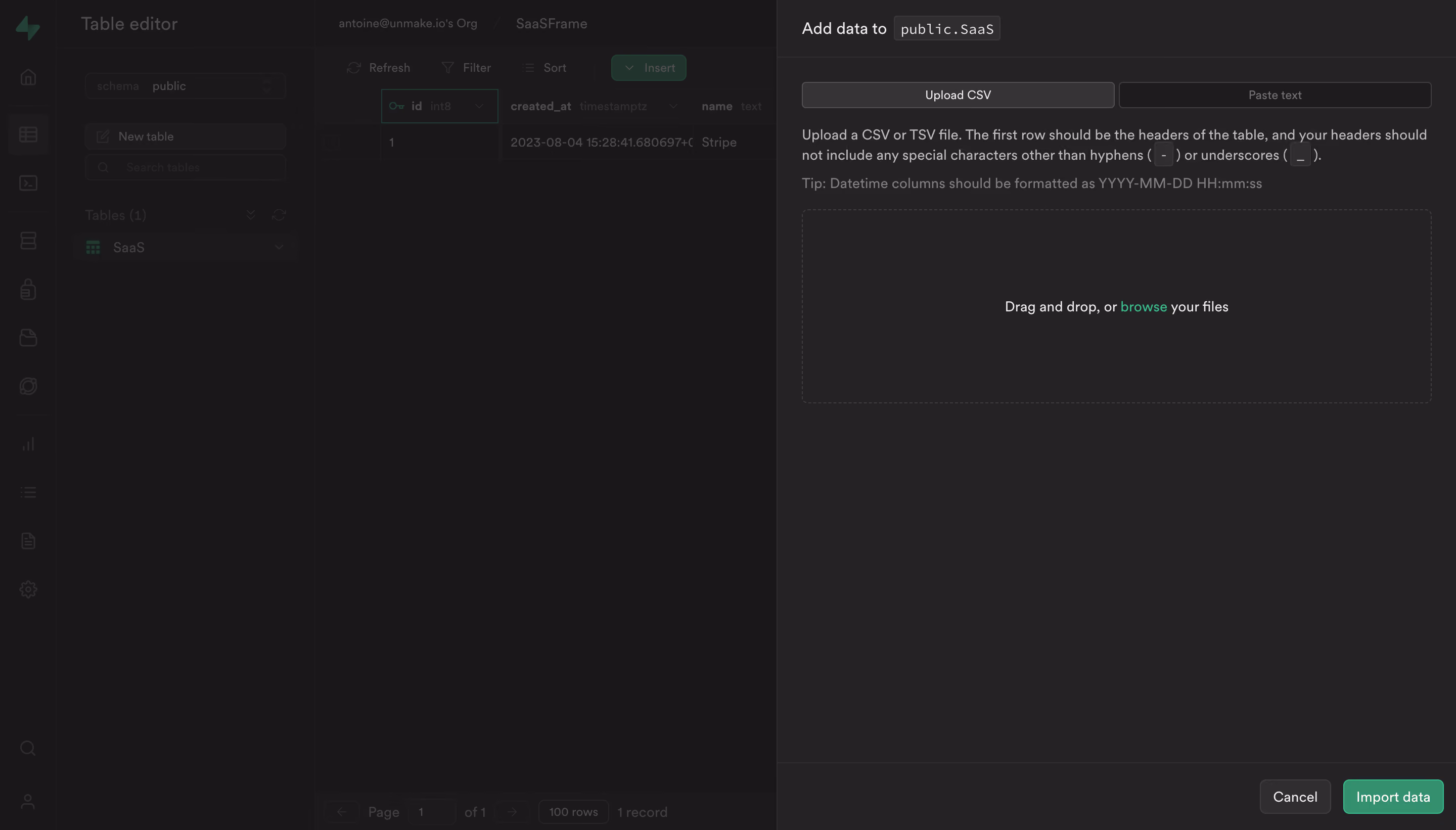 Supabase Import CSV File