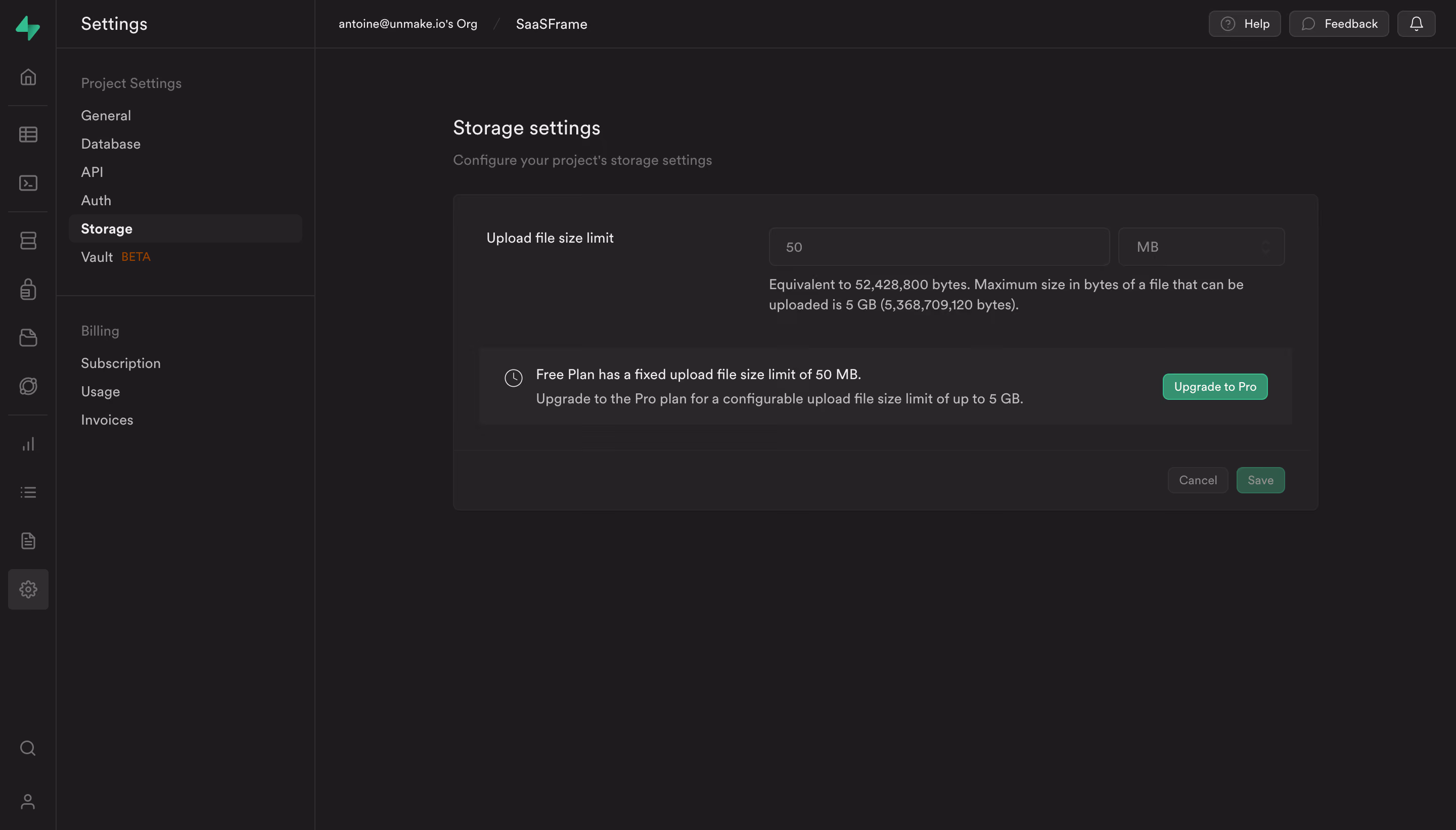 Supabase Storage Settings
