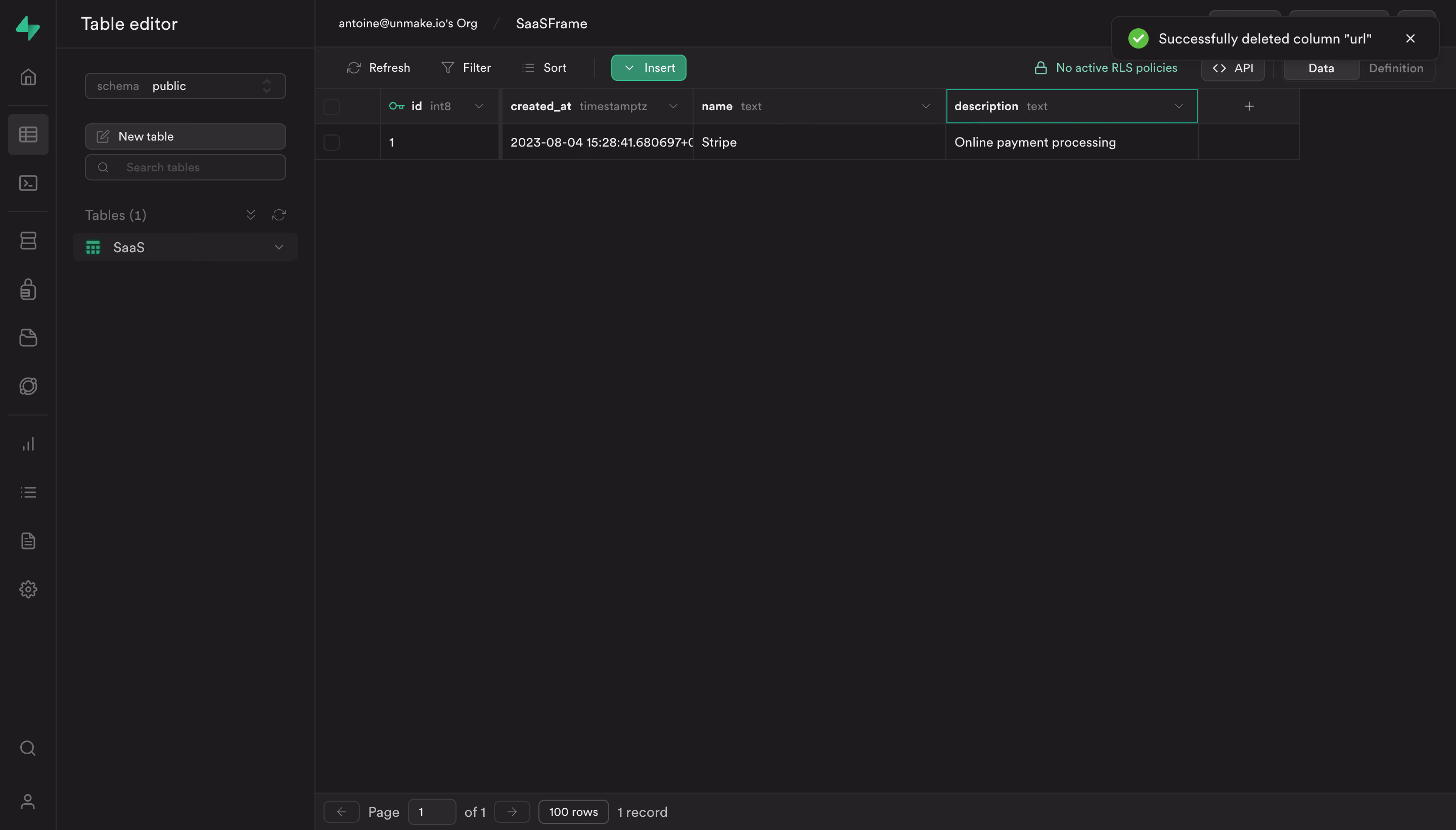 Supabase Column Deleted