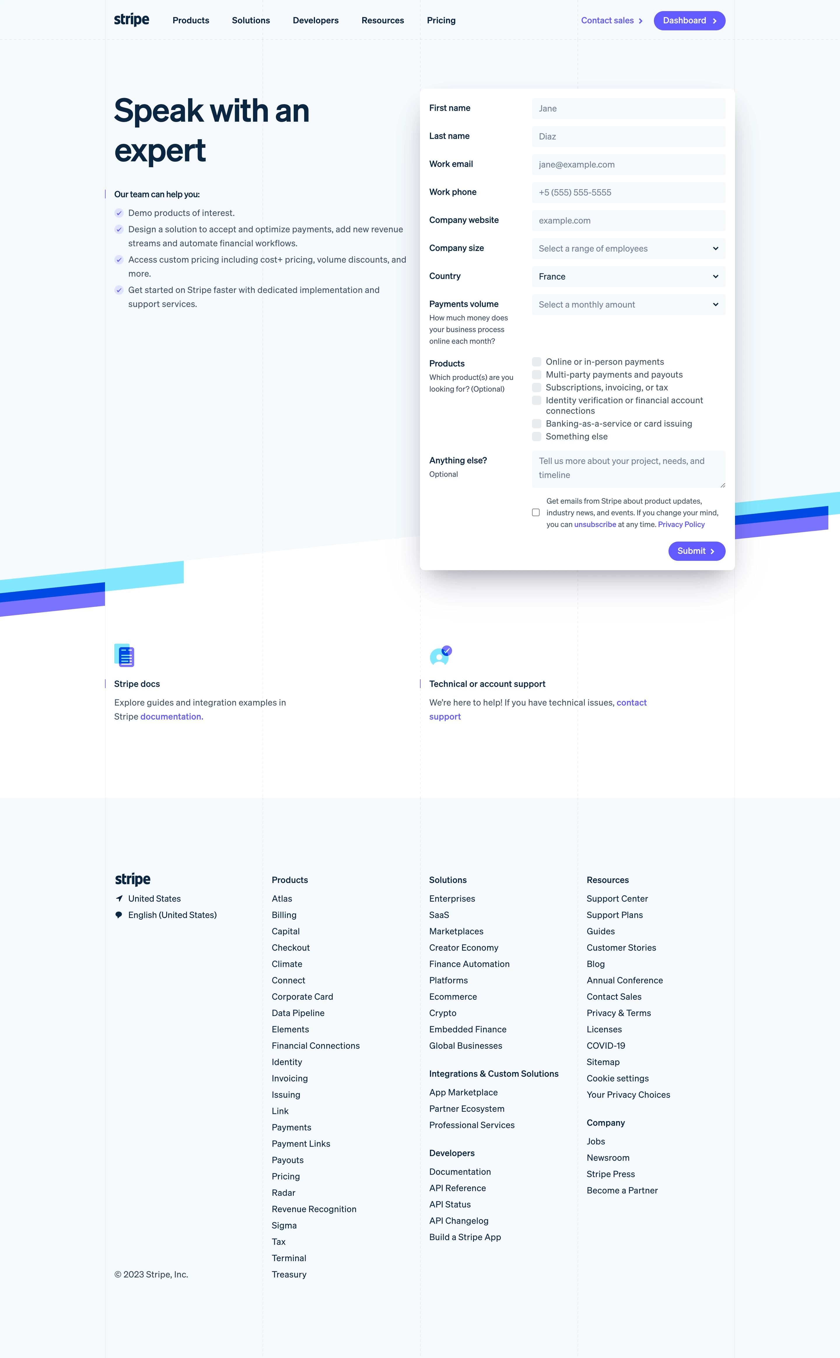 Stripe Contact Page
