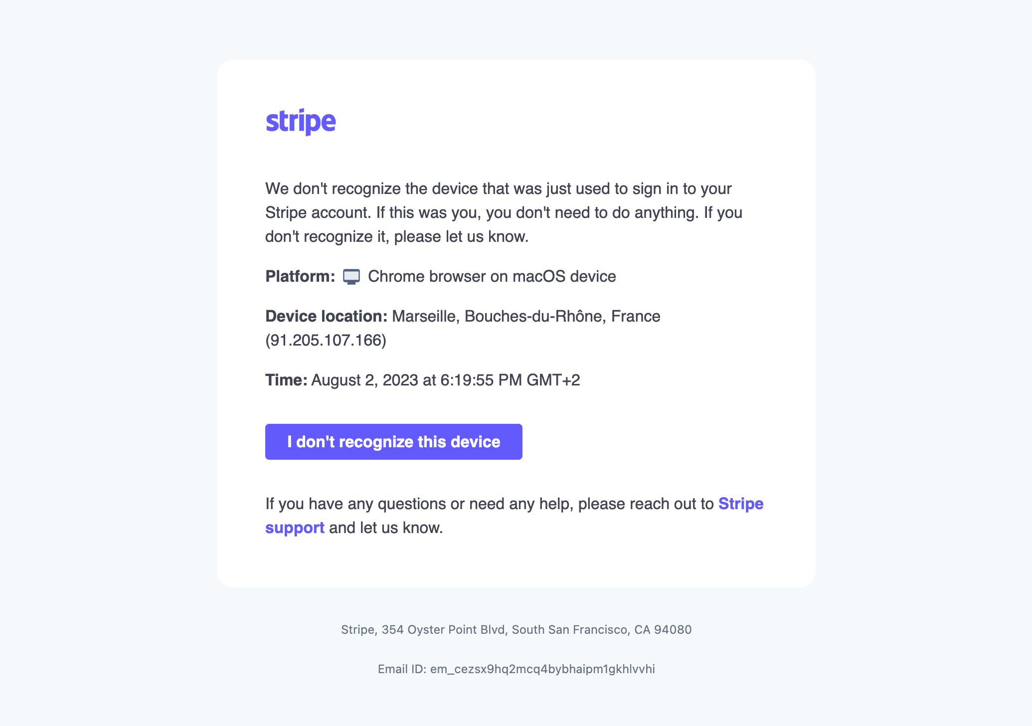 Stripe Security Email