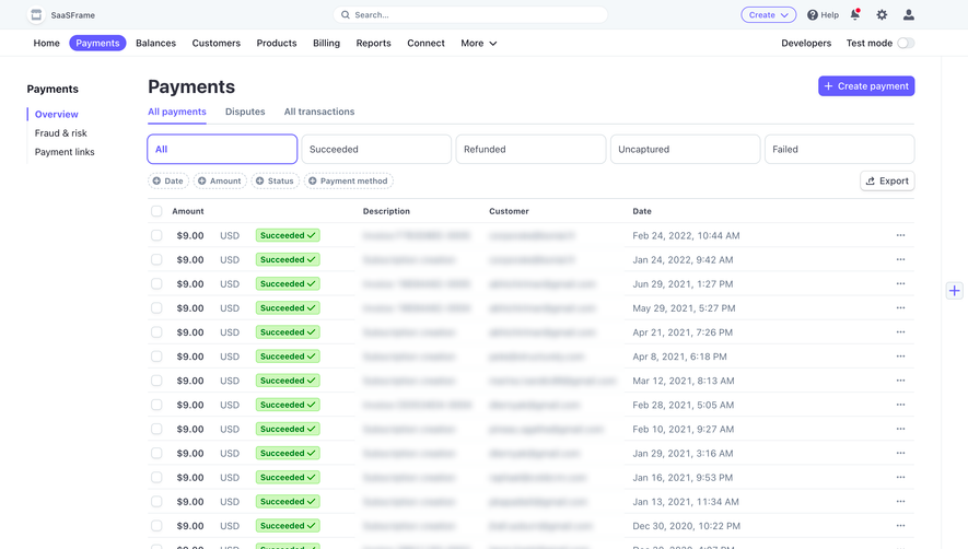 Stripe Payments Dashboard