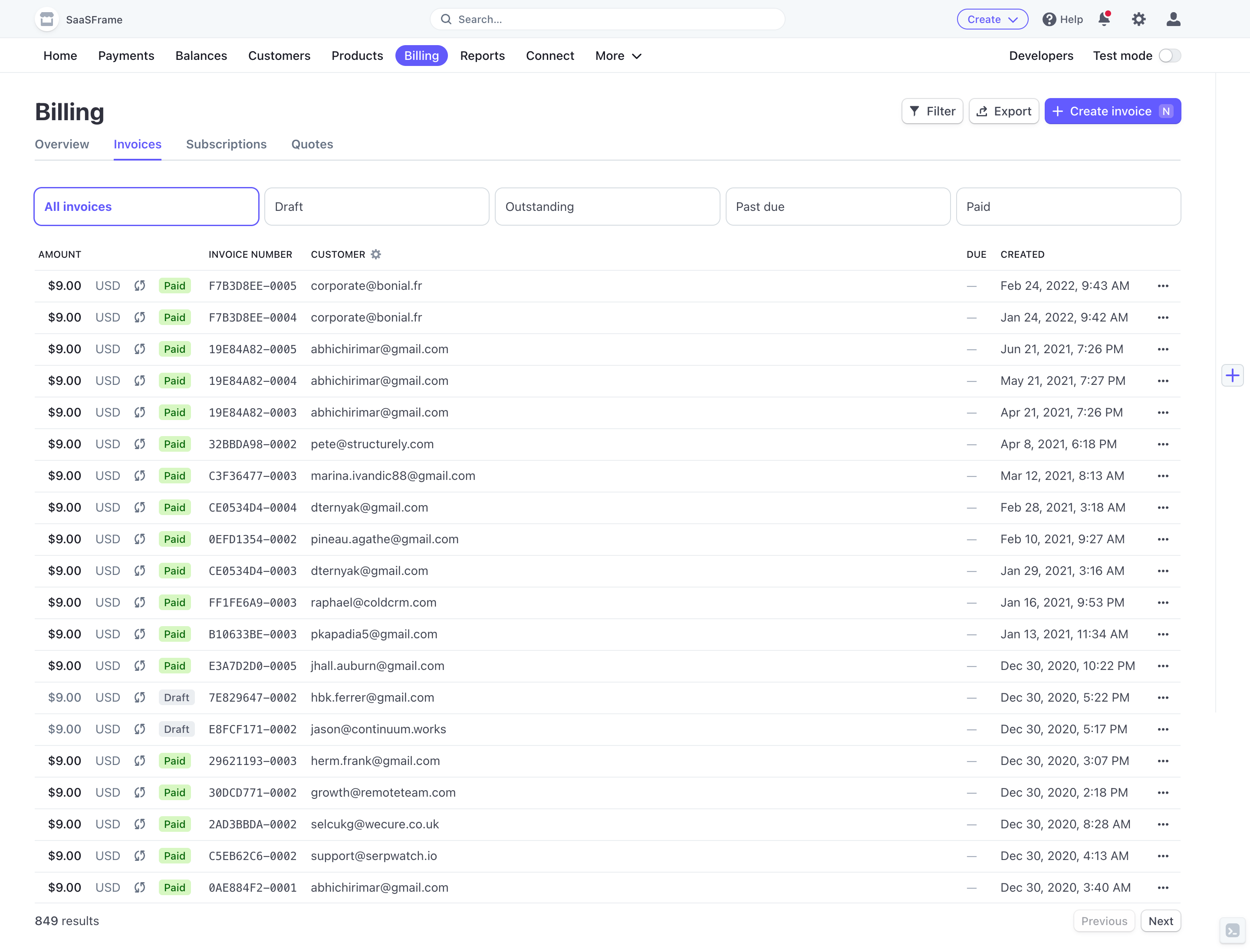 Stripe Invoices Dashboard