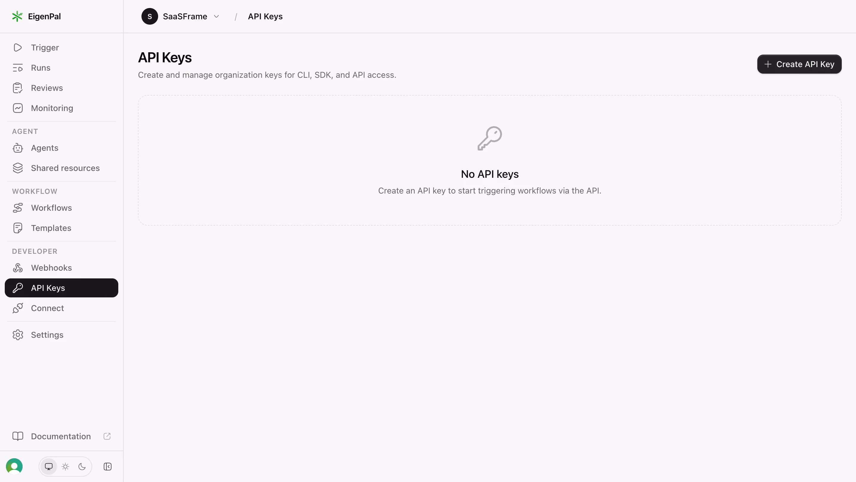 EigenPal API keys empty state