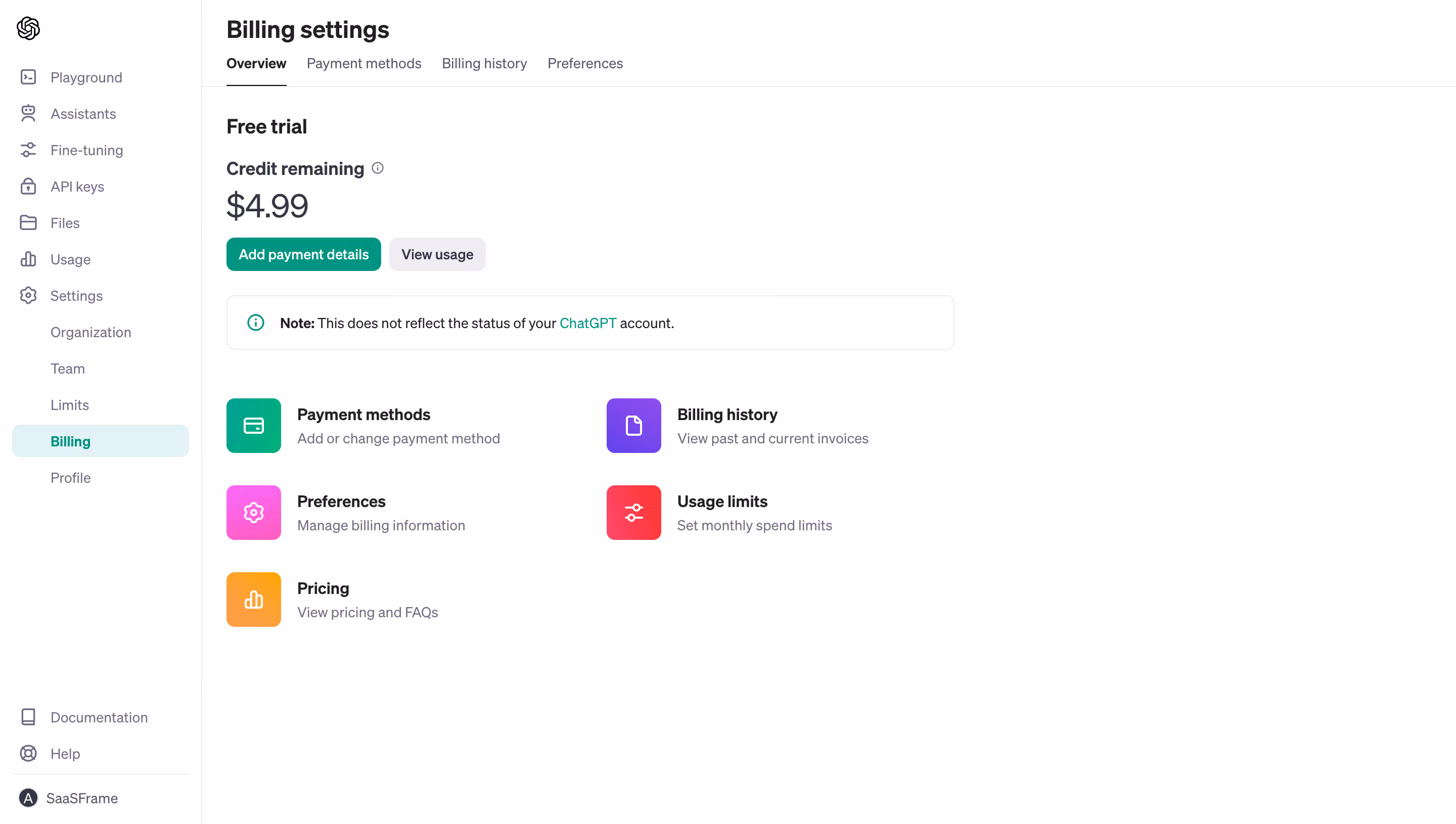 OpenAI Billing Page