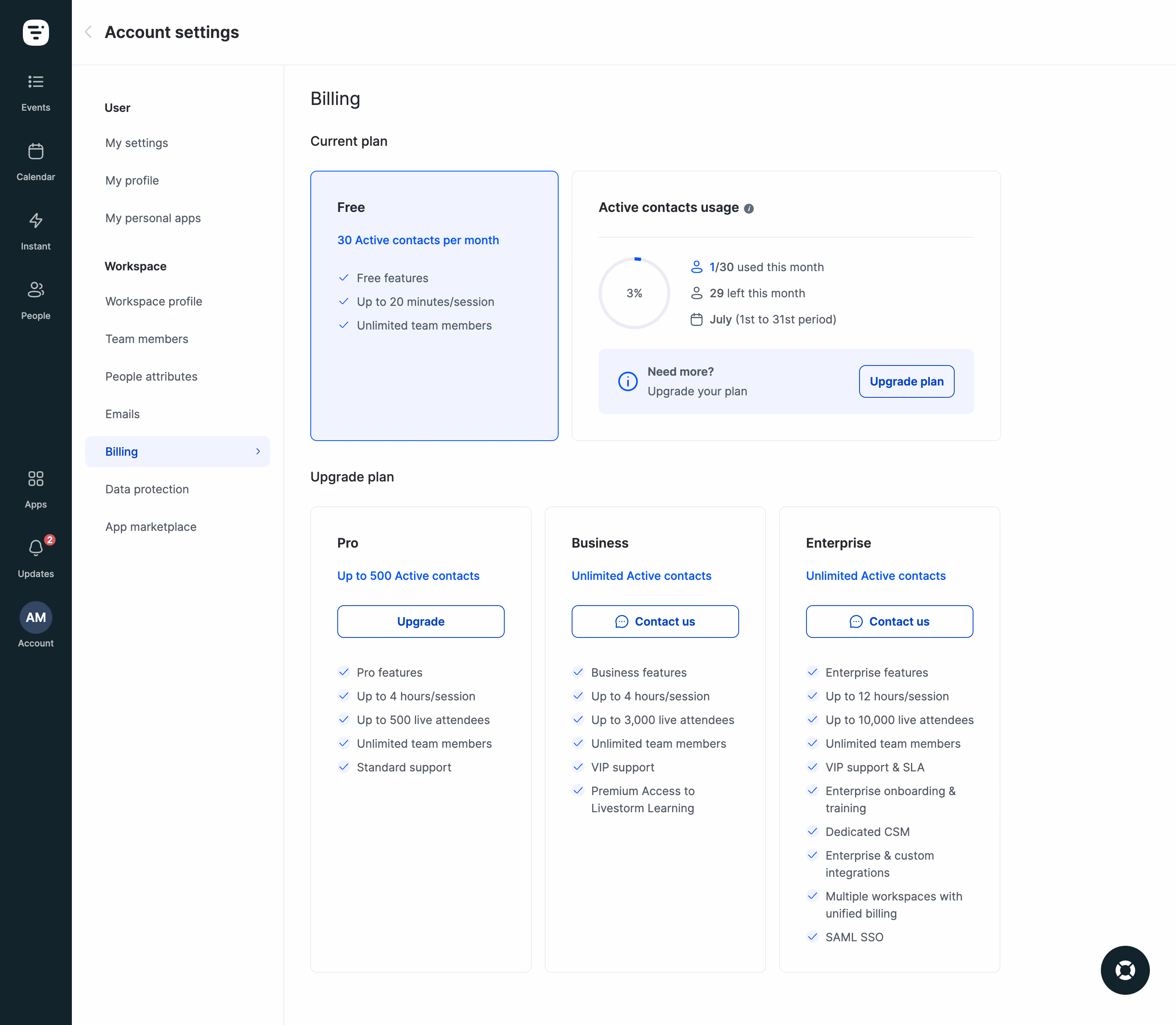 Livestorm Billing Interface