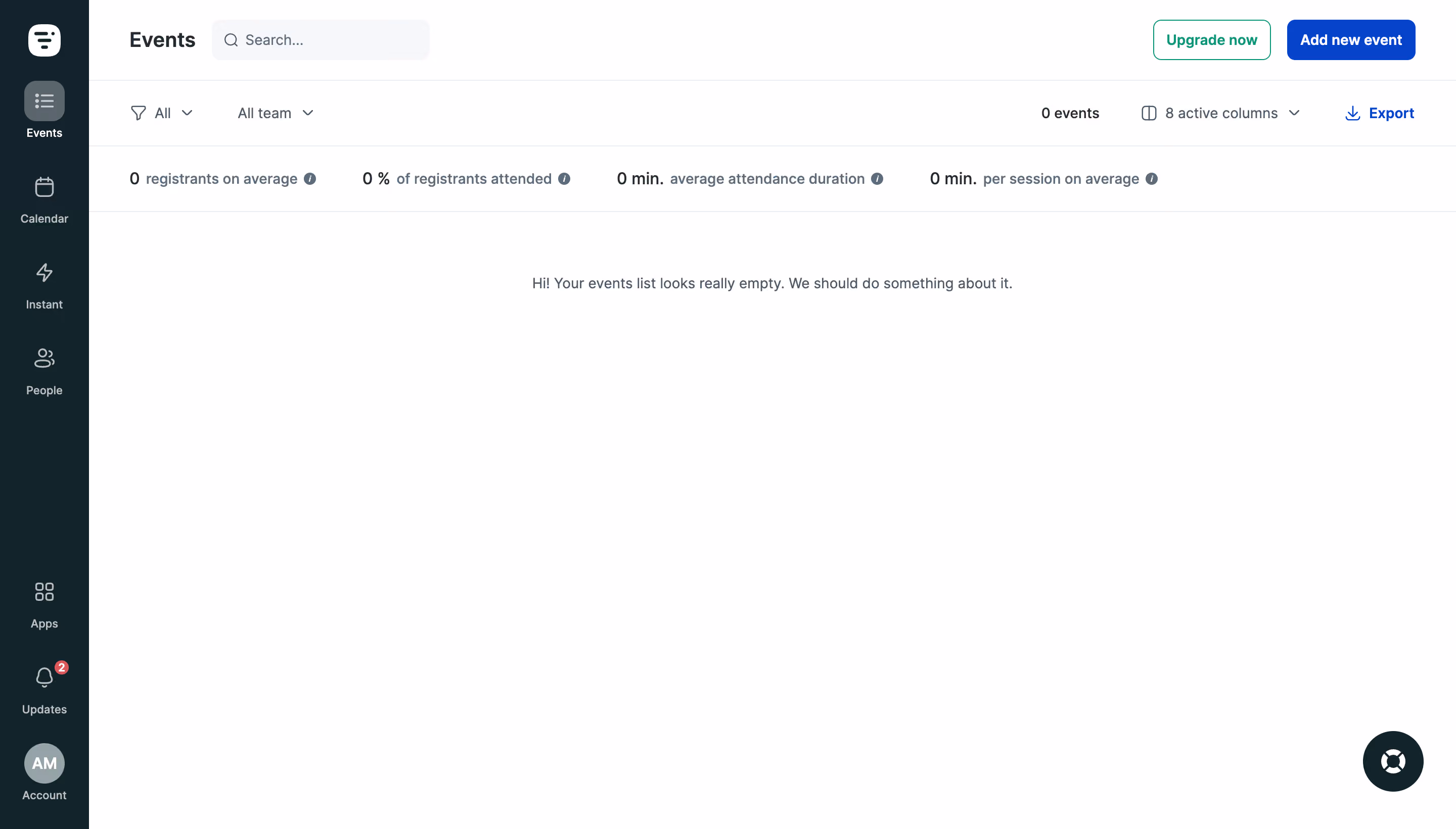 Livestorm Empty Event Dashboard