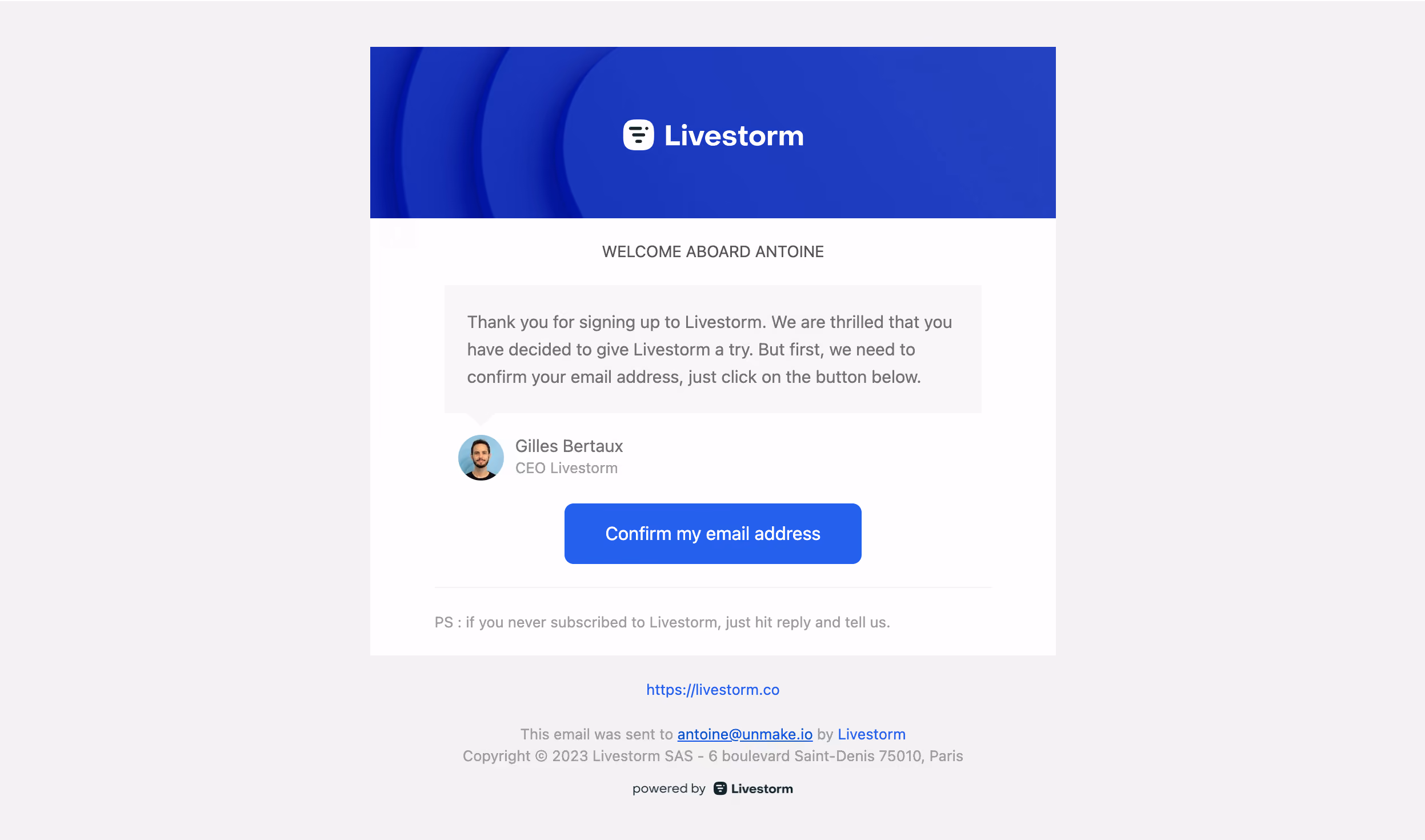 Livestorm Verification Email