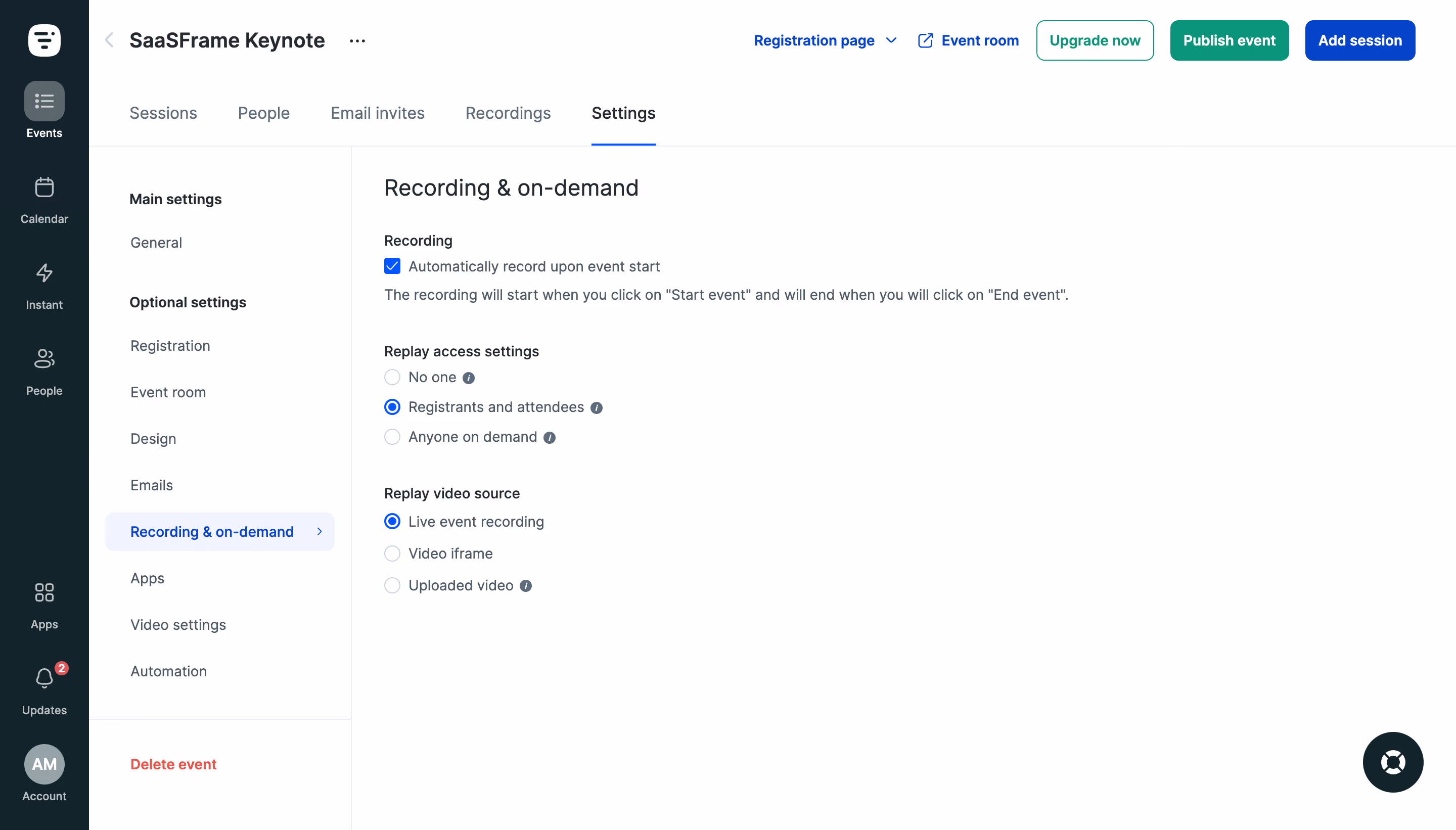 Livestorm Event Recording Settings