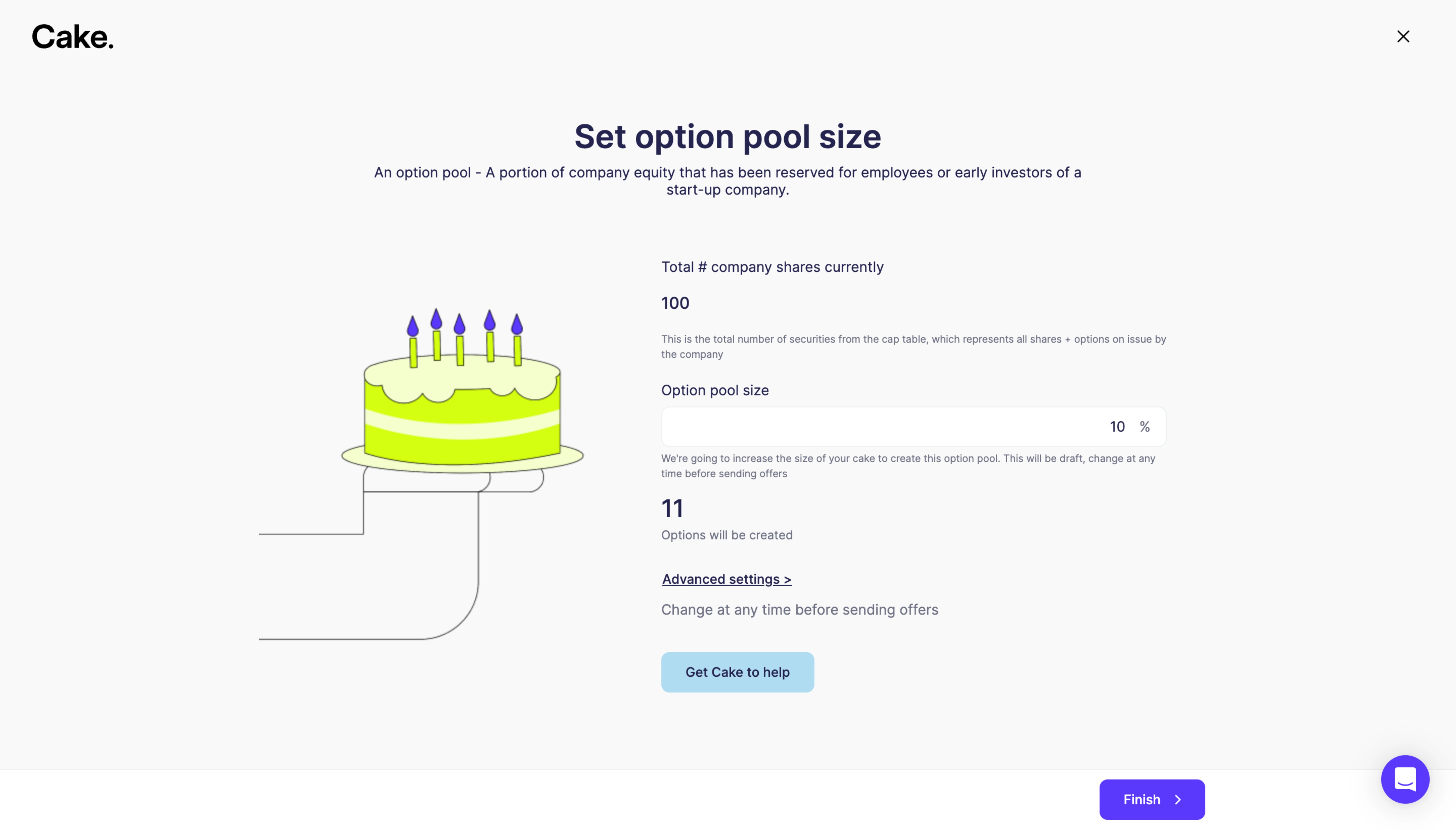 Cake Equity Create Option Pool